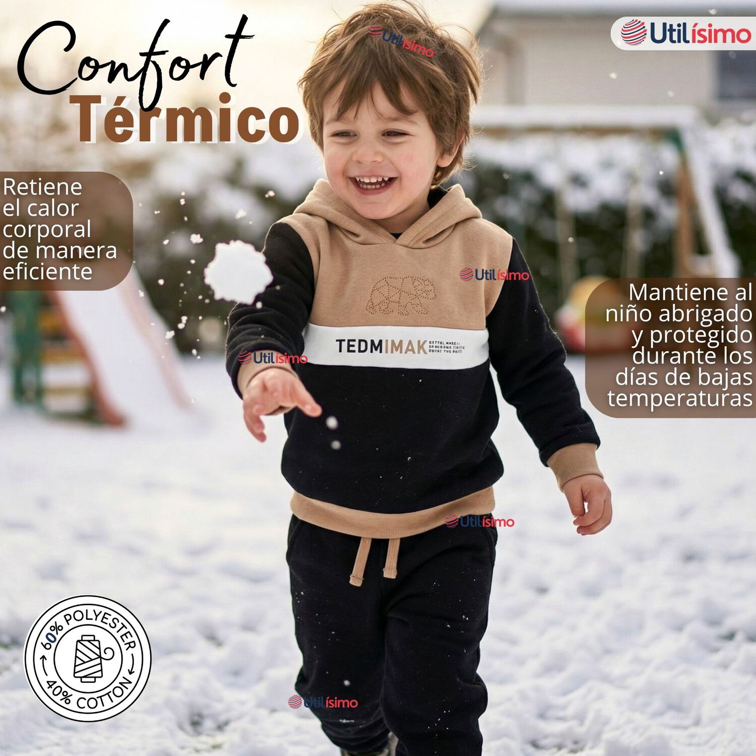 Conjunto 2 Piezas Buzo Pantal&oacute;n Y Poler&oacute;n Con Capucha Negro Ni&ntilde;o image number 5.0