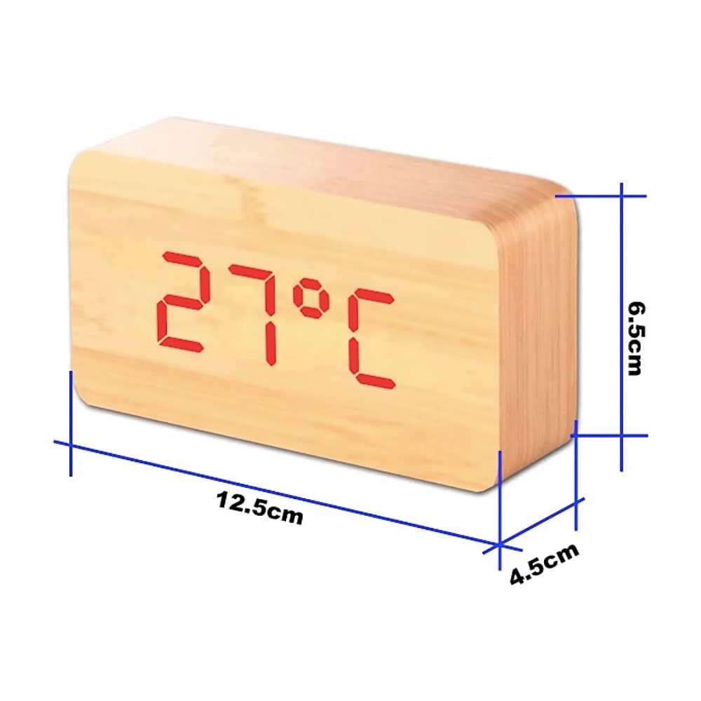 Reloj Luz Led Digital Despertador A Pilas Y Usb Imita Madera image number 2.0