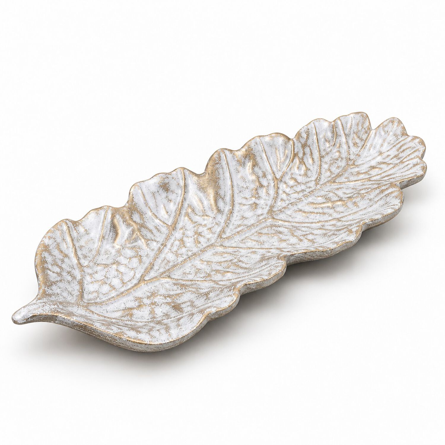 Bandeja Decorativa Forma Hoja Mdf Blanco Y Dorado 38 Cm image number 2.0