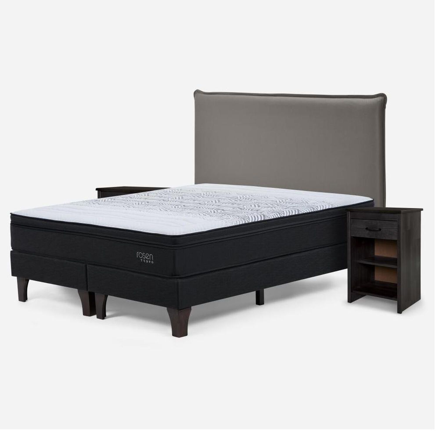 Cama Europea Rosen Tempo / 2 Plazas / Base Dividida + Set De Maderas Maurice Gris image number 1.0