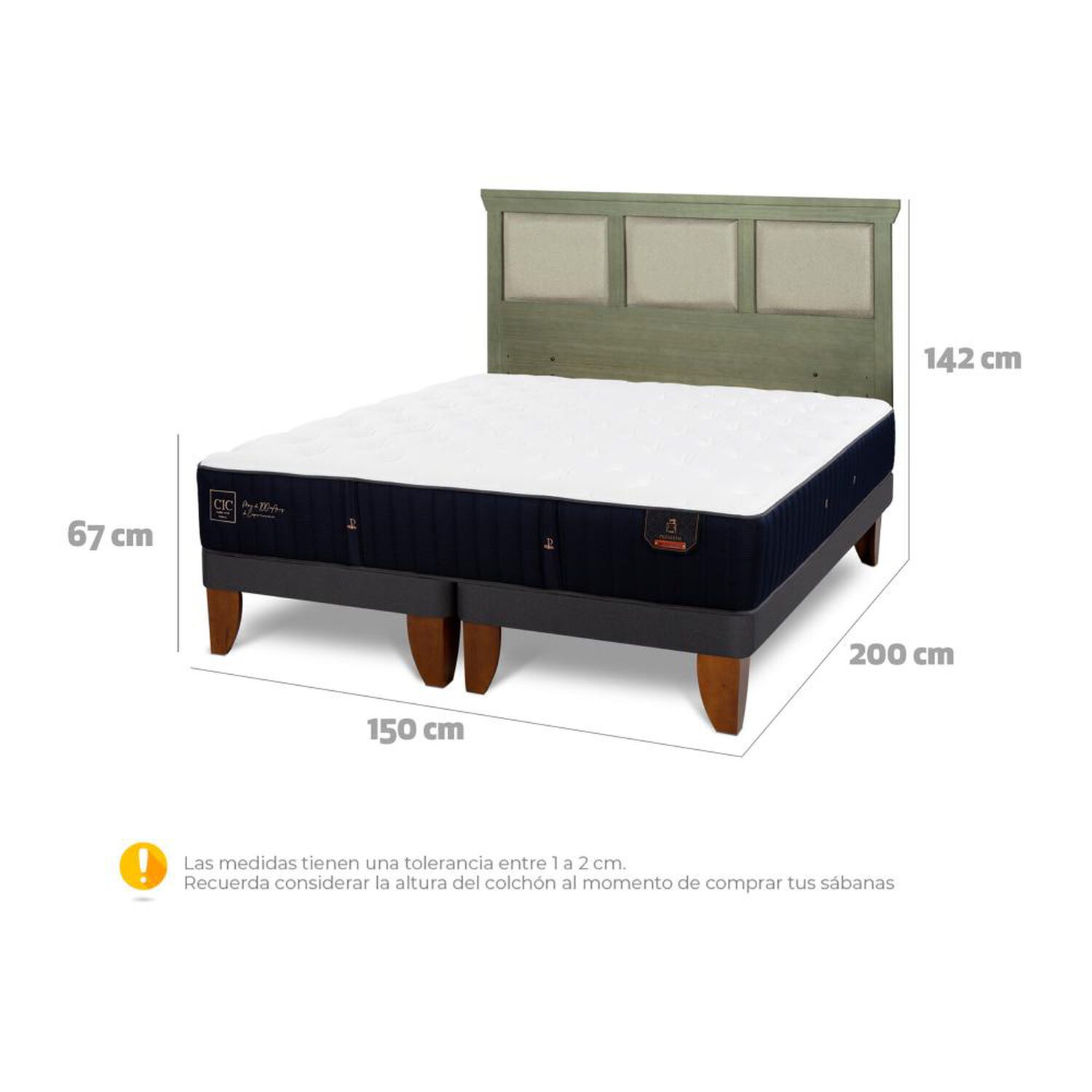Cama Europea Cic Linea Premium / 2 Plazas / Base Dividida + Respaldo image number 6.0