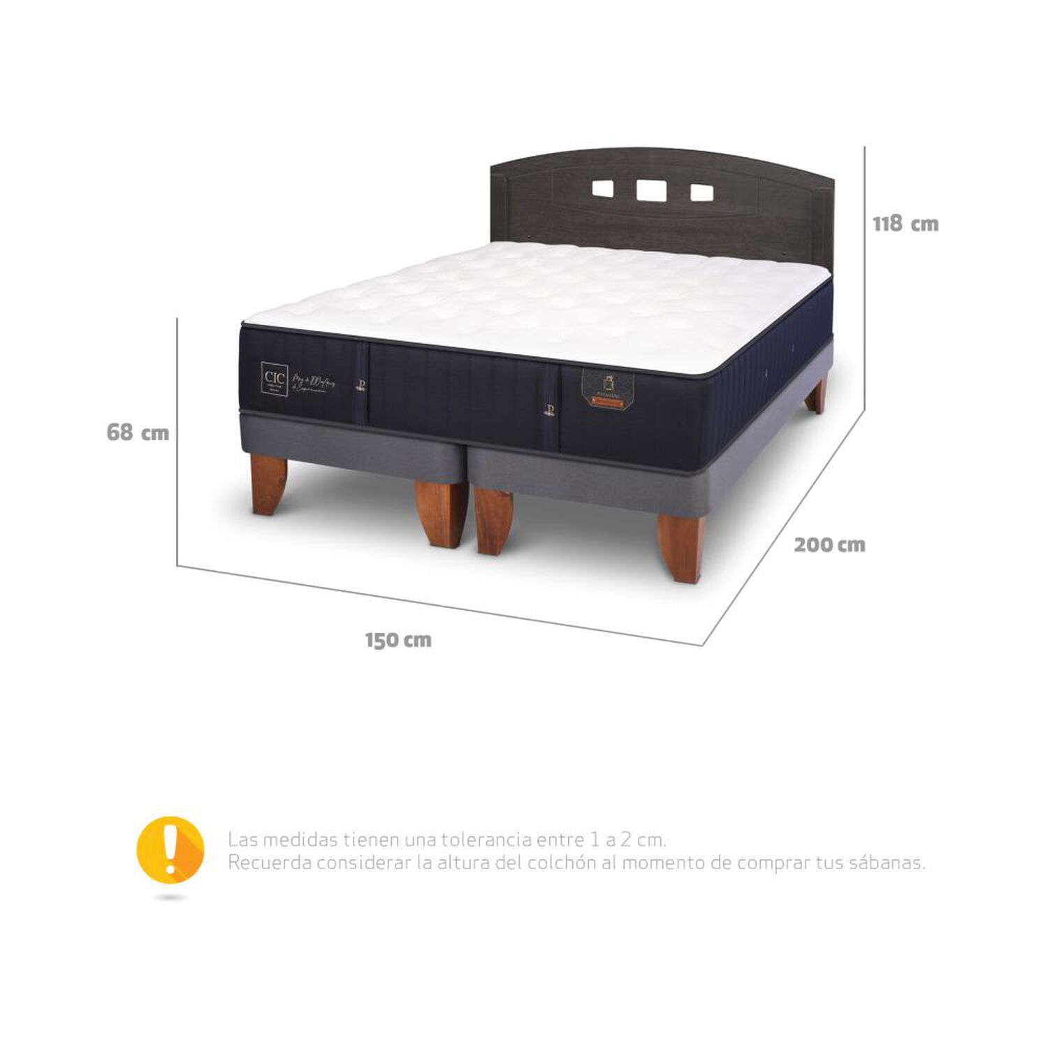 Cama Europea Cic Premium / 2 Plazas / Base Dividida + Respaldo image number 5.0
