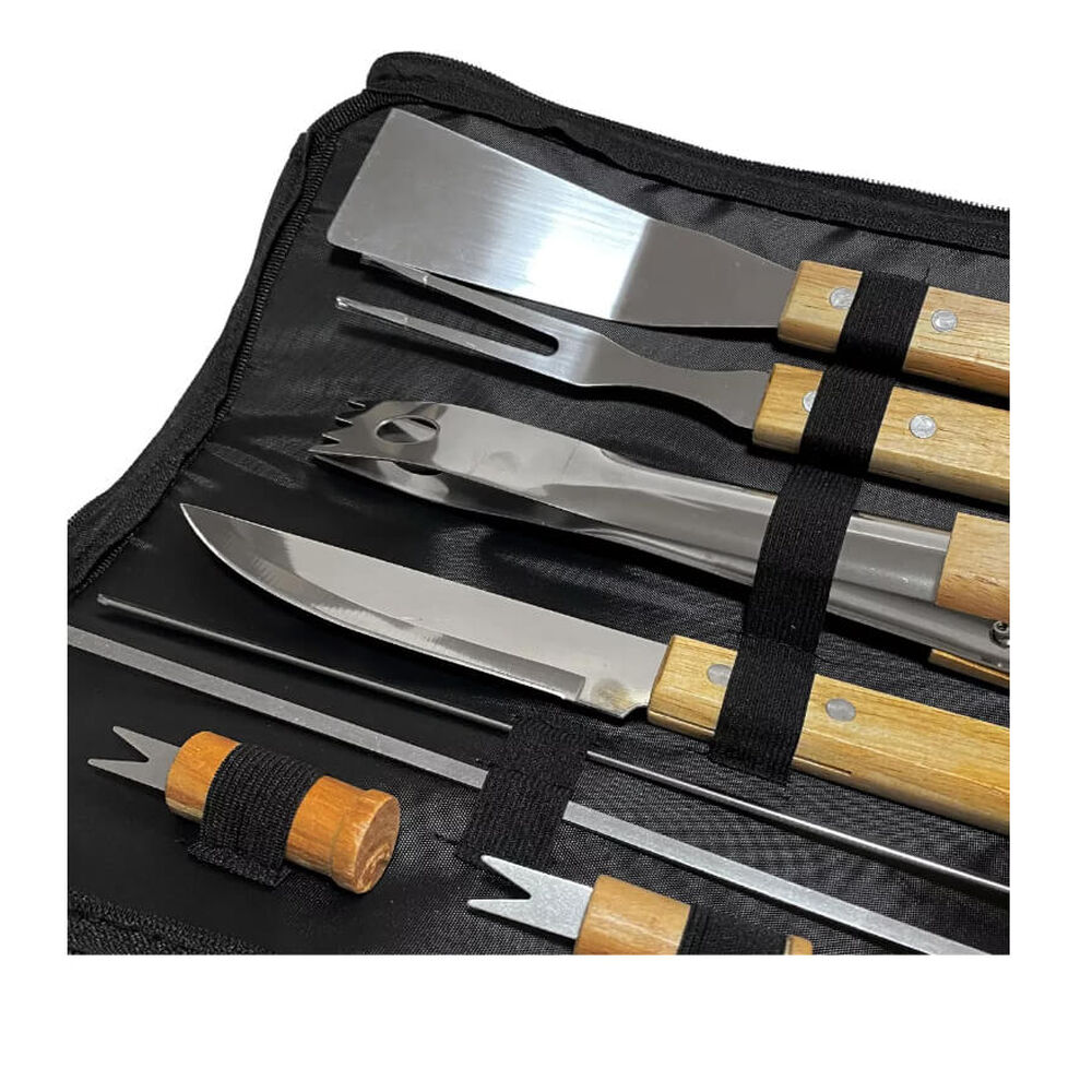 Pack Set Asado Parrilla 10 Uds + Pechera Jeans Asa Eco Cuero image number 3.0