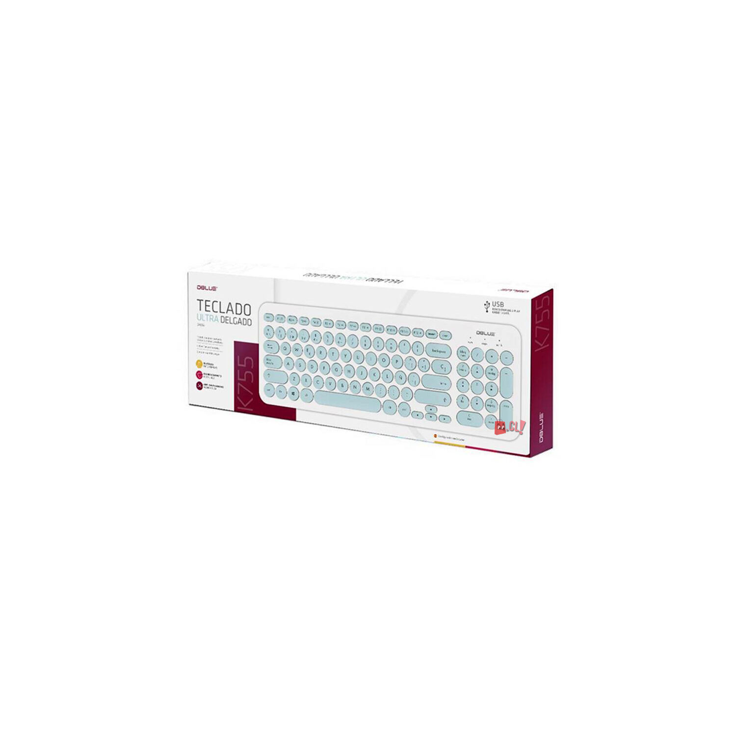 Teclado Usb Ultra Delgado Blanco Letras Celeste Espa&ntilde;ol - Ps image number 2.0