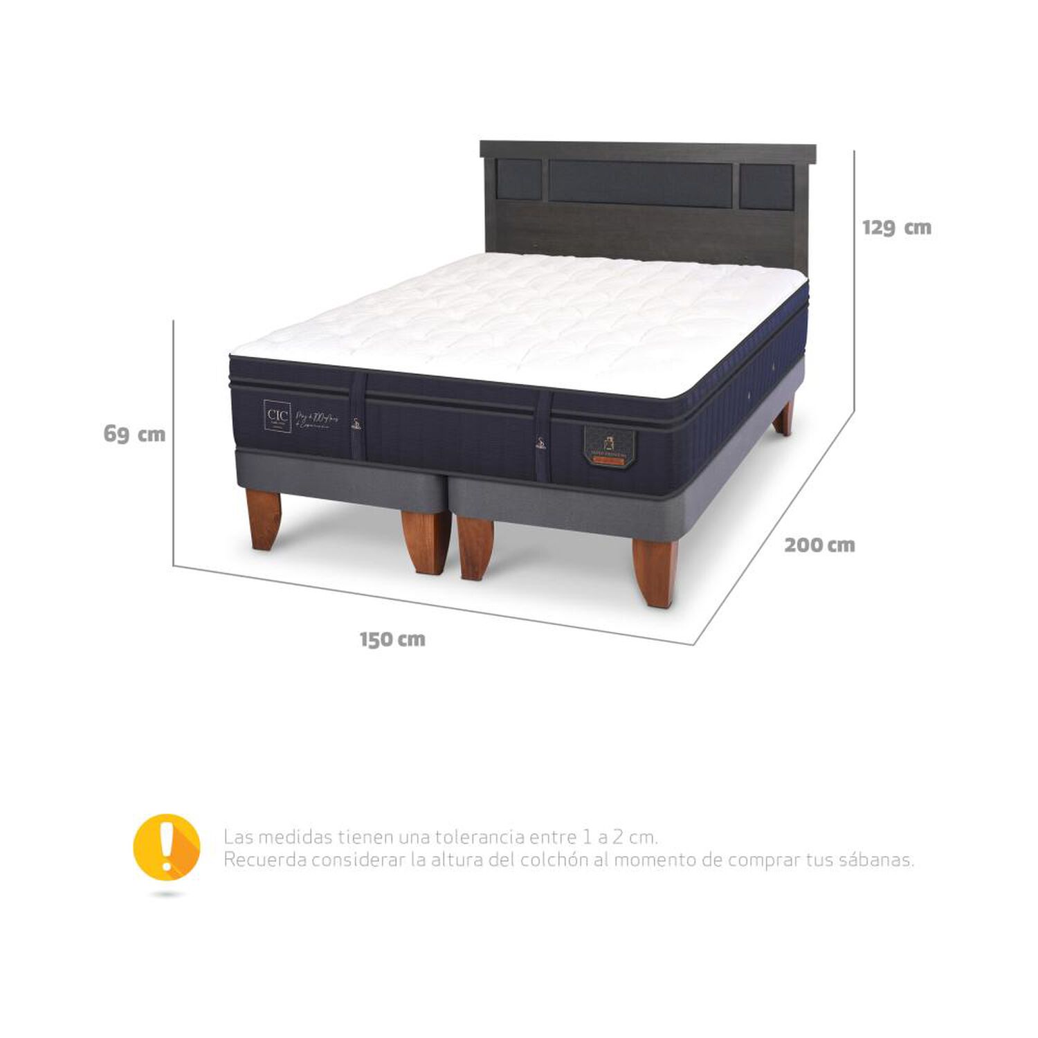 Cama Europea Cic Super Premium / 2 Plazas / Base Dividida + Respaldo image number 6.0