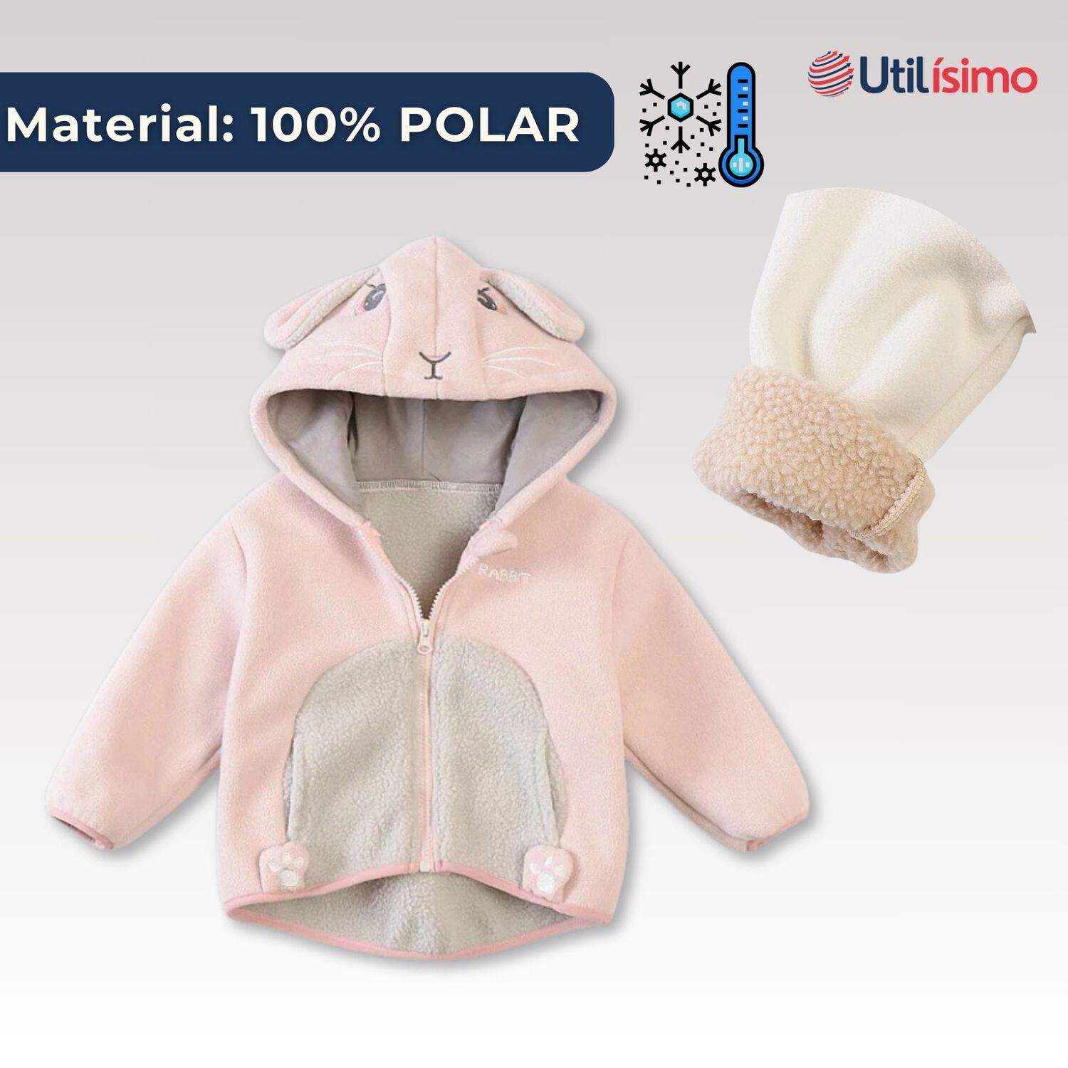 Chaqueta Polar Manga Larga Con Capucha Ni&ntilde;a Rosa Conejo image number 1.0