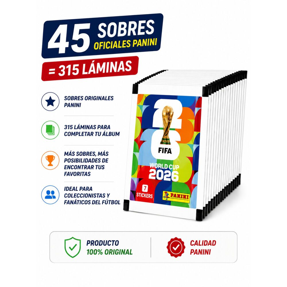 Pack 45 Sobres Panini Mundial Fifa 2026 Original 315 L&aacute;minas image number 6.0