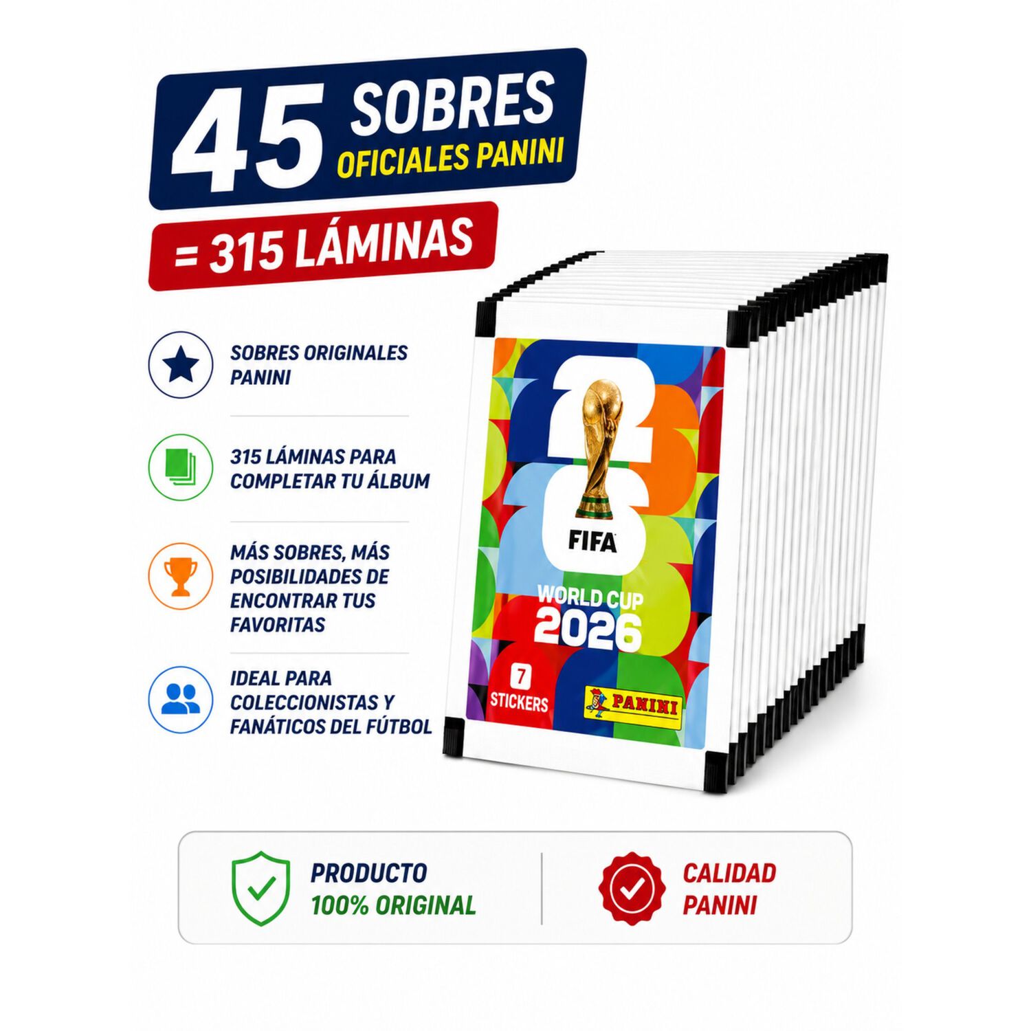 Pack 45 Sobres Panini Mundial Fifa 2026 Original 315 L&aacute;minas image number 6.0