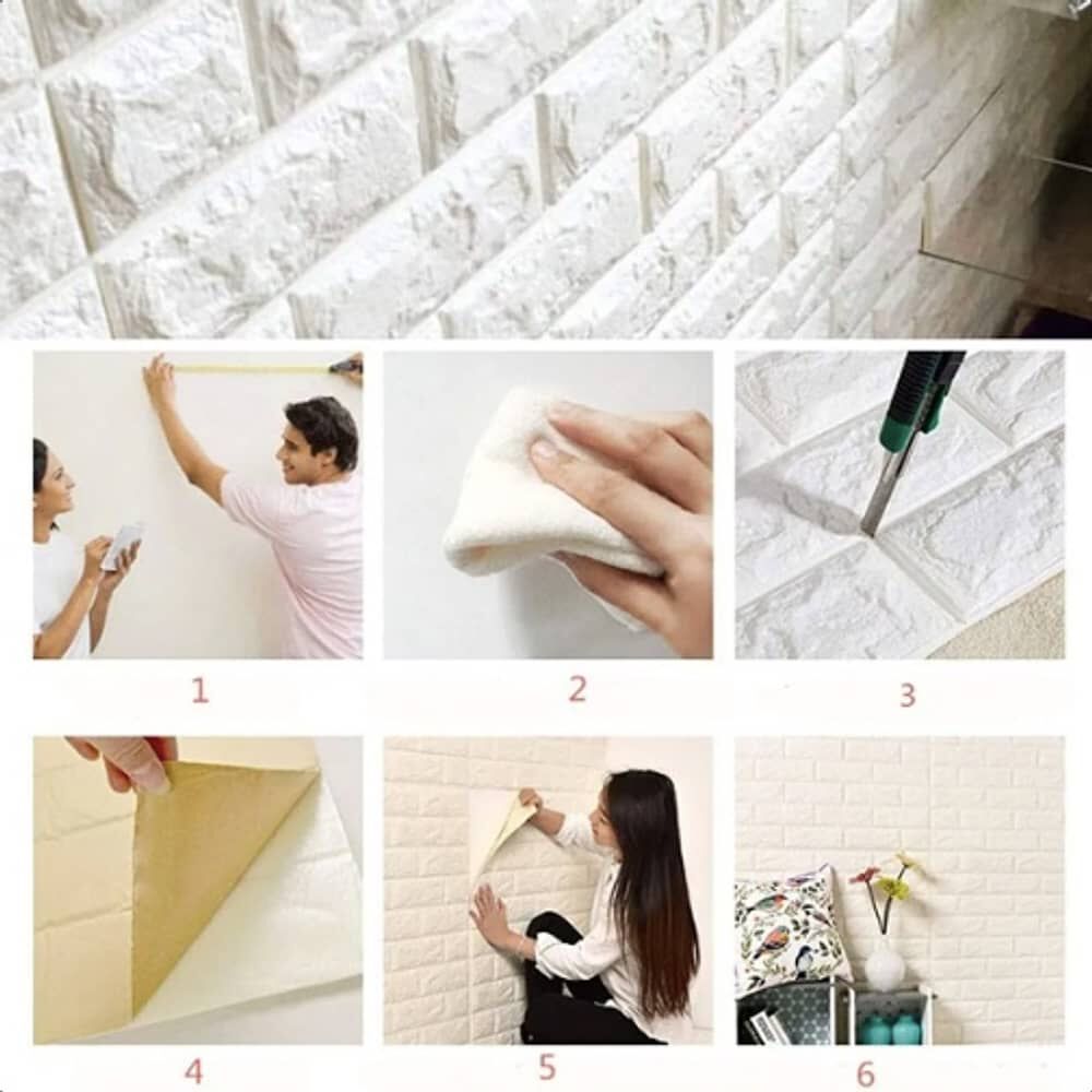 Pack 10 Lamina Papel Mural Autoadhesivo 3d Ladrillo Blanco image number 3.0