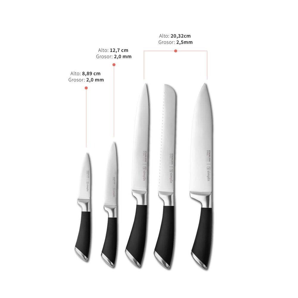 Set Cuchillos Küche 5 Pcs Acero Inoxidable + Base Simplit image number 2.0
