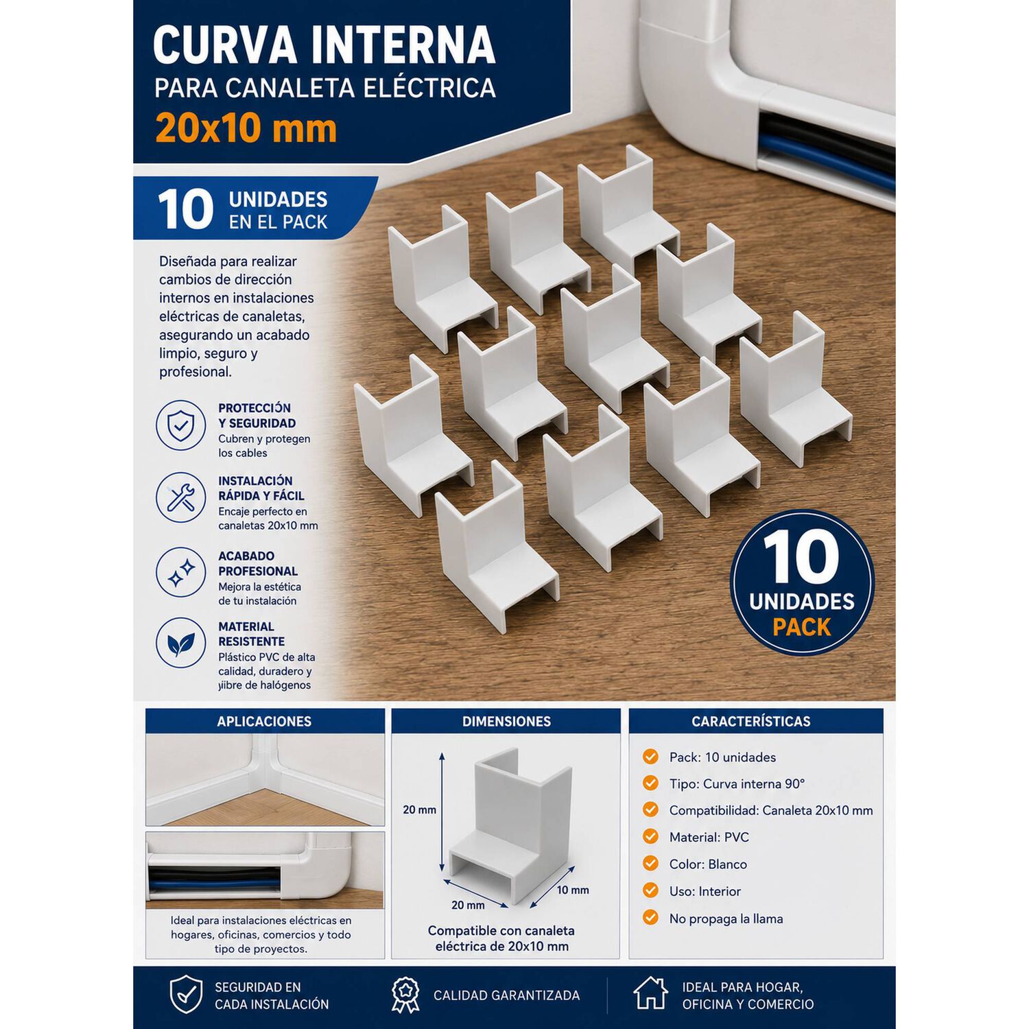 Pack 10 Curvas Internas Para Canaleta El&eacute;ctrica 20x10mm image number 5.0