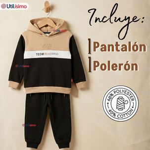 Conjunto 2 Piezas Buzo Pantal&oacute;n Y Poler&oacute;n Con Capucha Negro Ni&ntilde;o