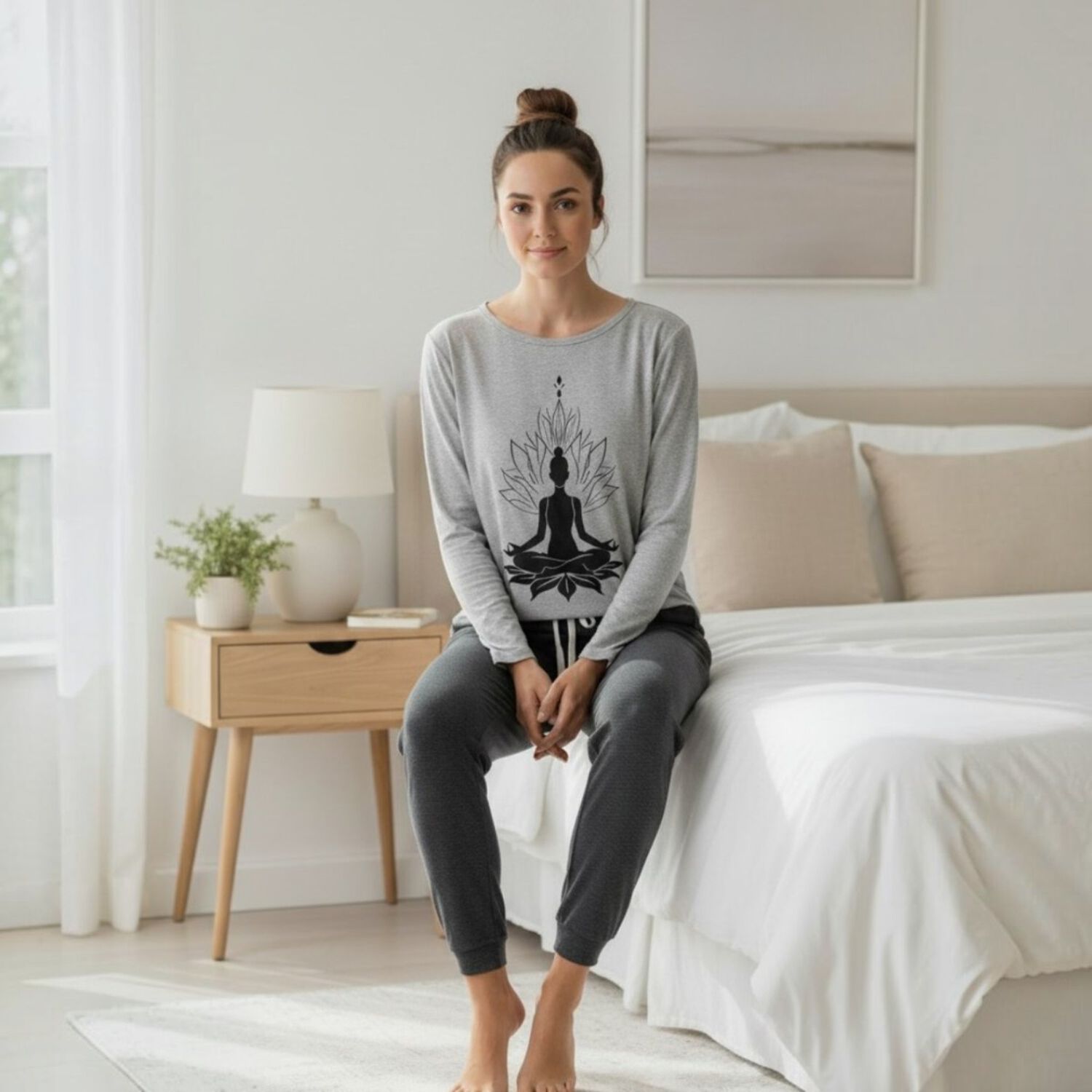 Pijama Mujer Algod&oacute;n Yoga Gris image number 2.0