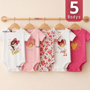 Pack 5 Bodys Manga Corta 100% Algod&oacute;n Tedmimak Ni&ntilde;a Lovely Bella