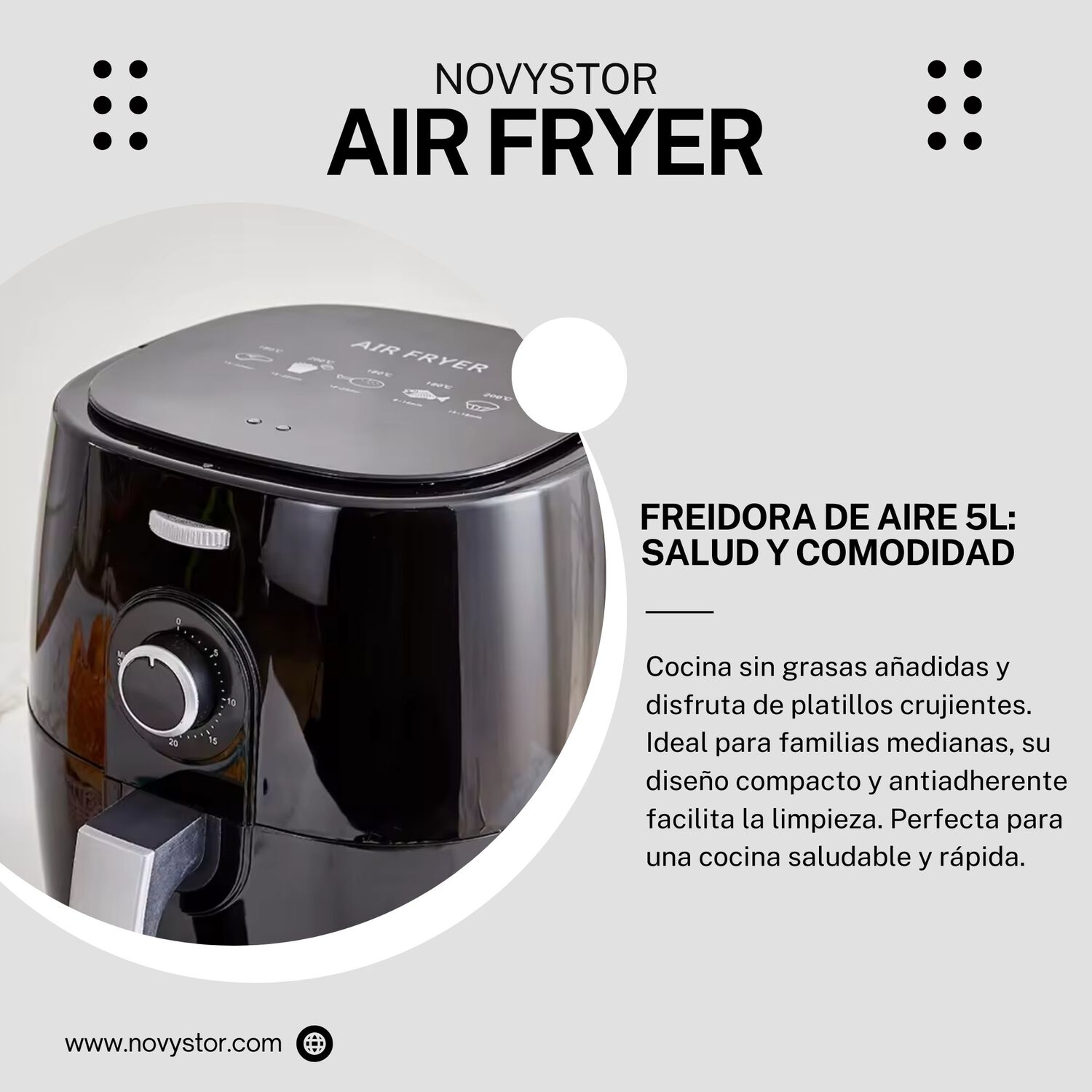 Freidora De Aire Libre Aceite 5.0 L Air Fryer Papas Fritas image number 3.0