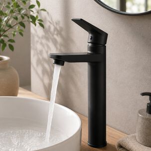 Monomando Llave Grifo Alto Para Lavatorio Modelo Notte Marca Taumm Color Negro