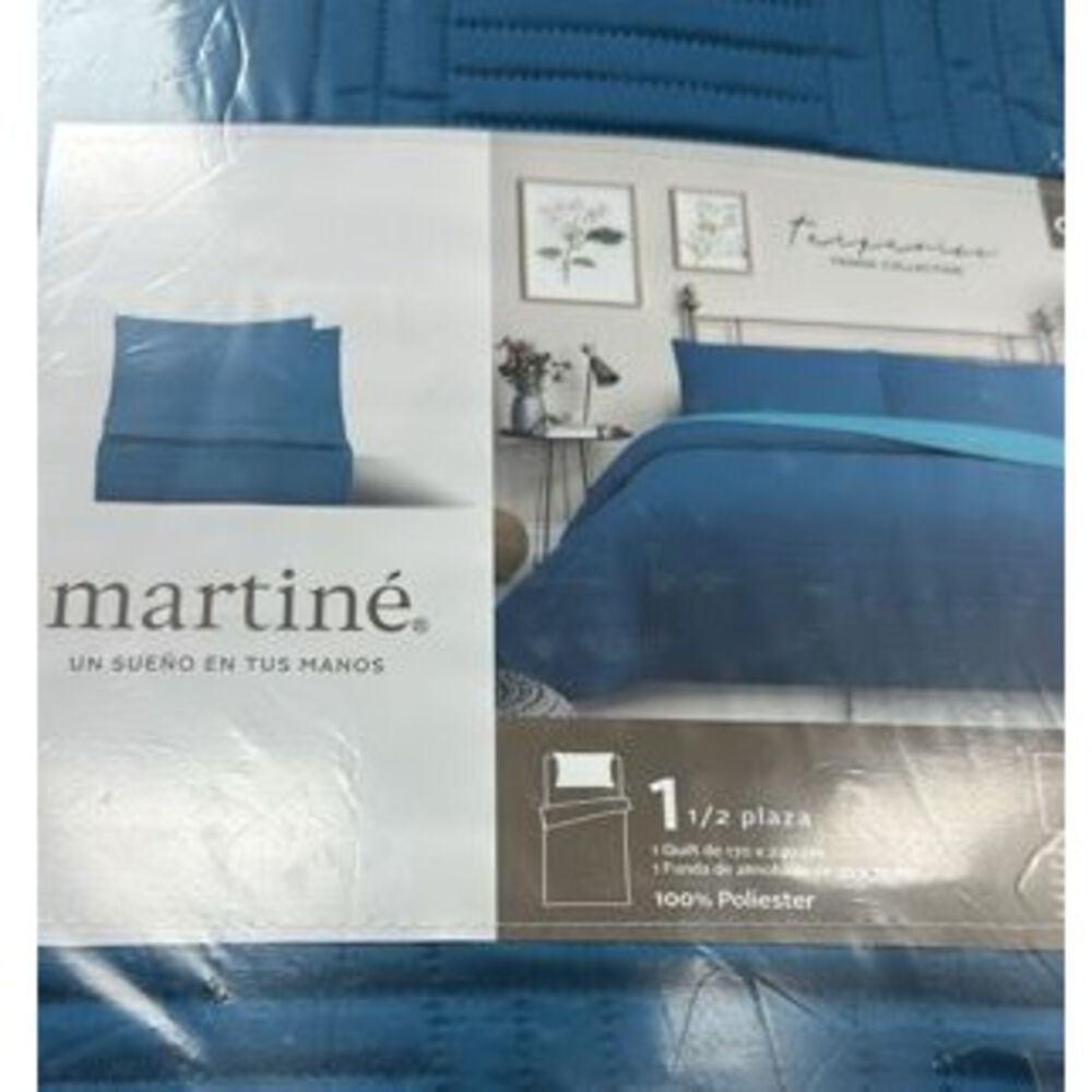 Cubrecama Quilt Reversible 1,5 Plazas Color Turquesa Trama Collection image number 1.0