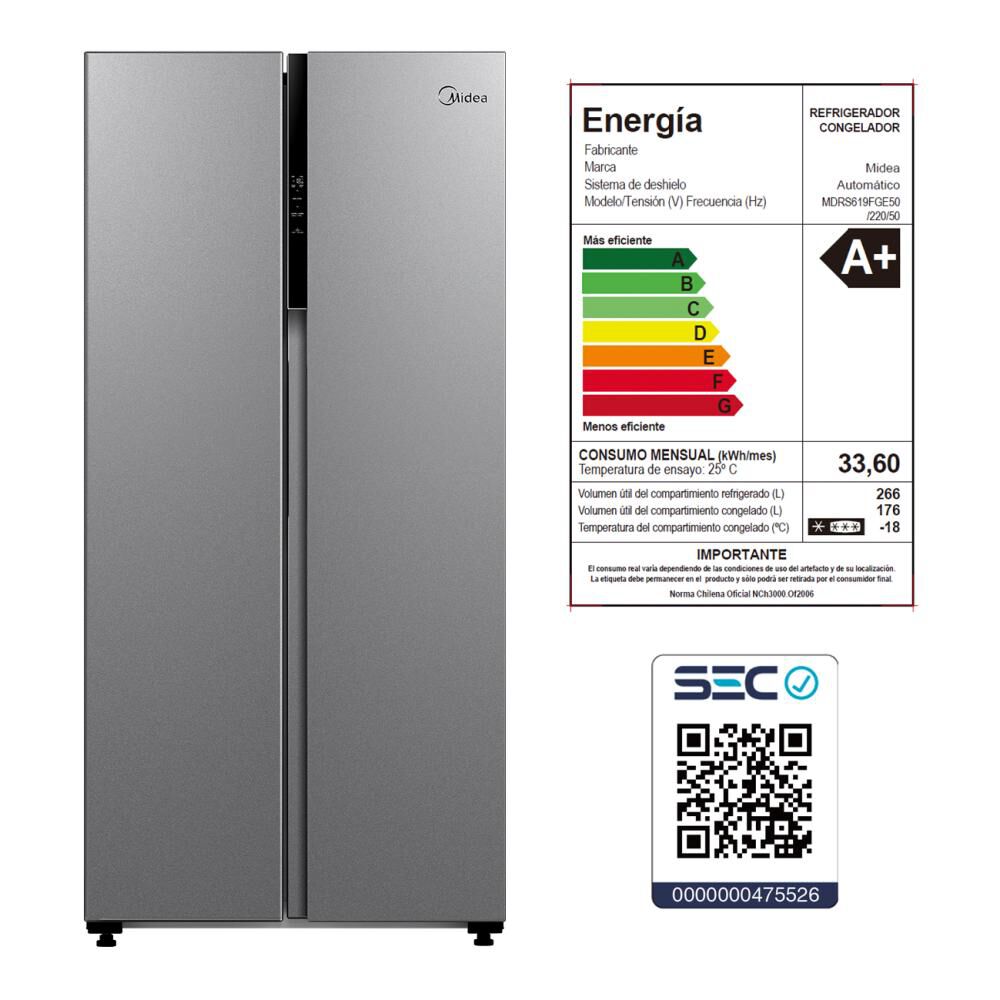 Refrigerador Side By Side Midea MDRS619FGE50 / No Frost / 442 Litros / A+ image number 9.0