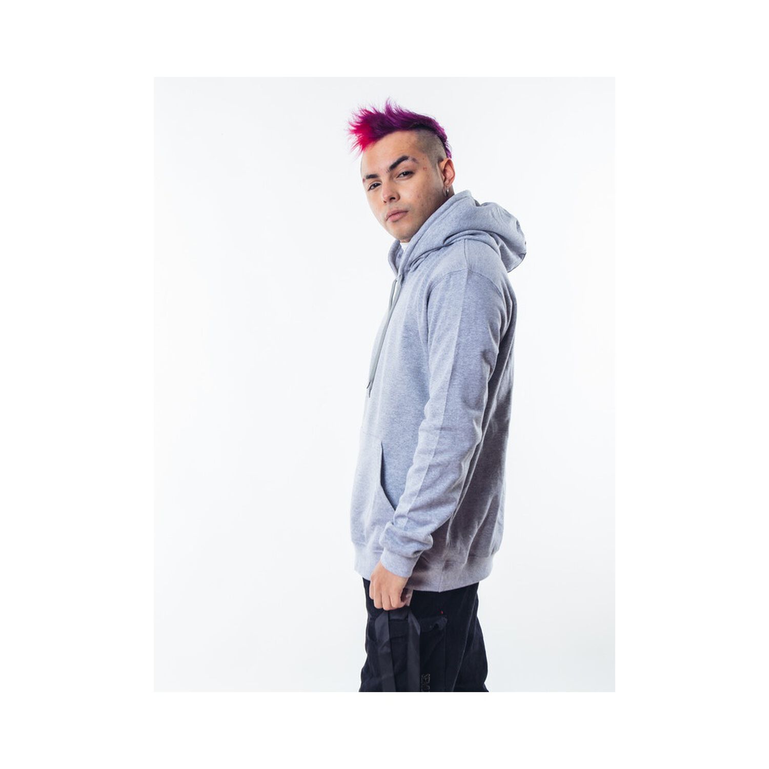 Poleron Gris Canguro Hombre Relaxed Fit Para Estampar image number 3.0