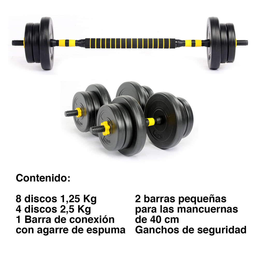 Set Barra Y Mancuernas Ajustable 20 Kg Amarillo image number 2.0