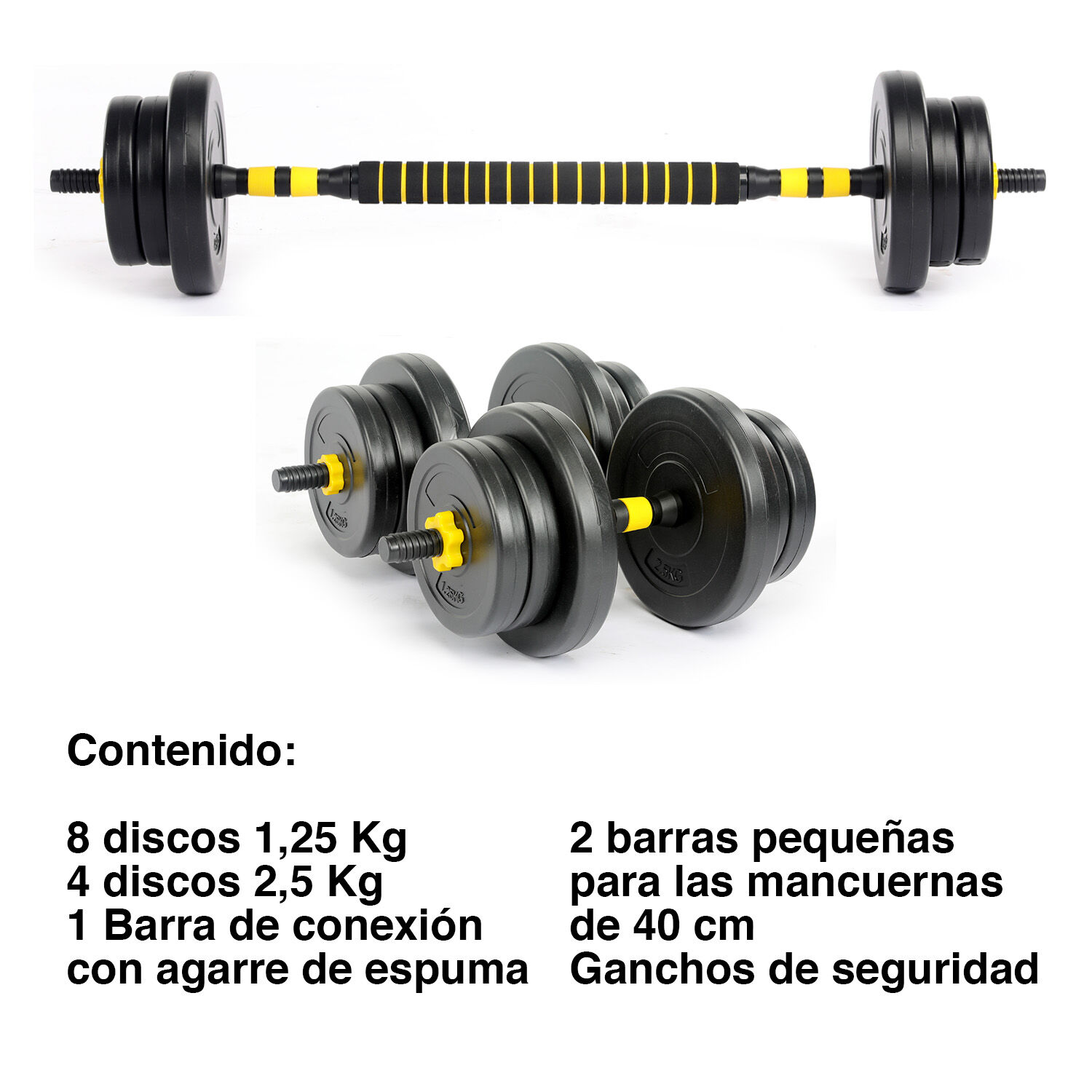 Set Barra Y Mancuernas Ajustable 20 Kg Amarillo image number 2.0