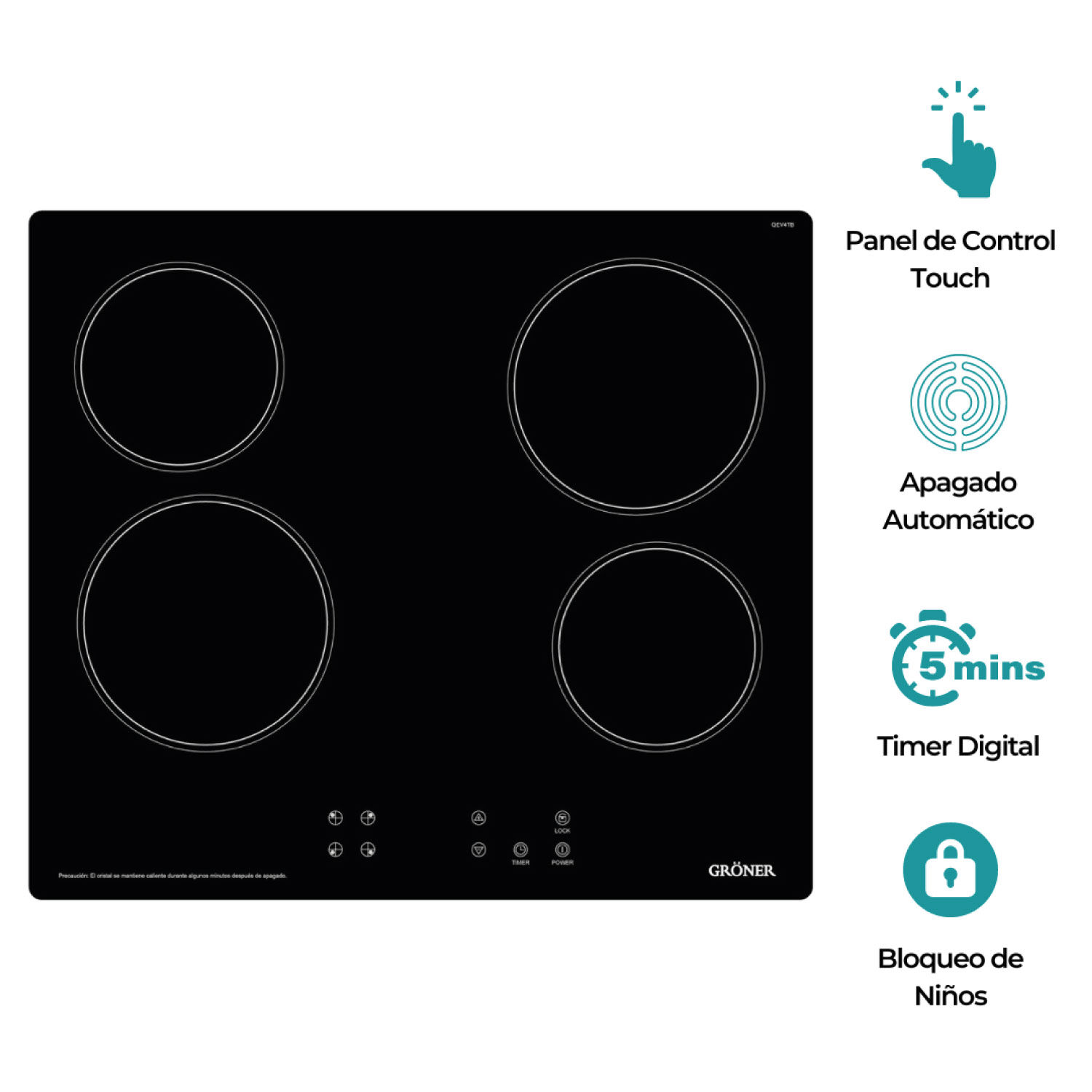 Encimera Vitrocer&aacute;mica Groner Touch Black 4q image number 0.0