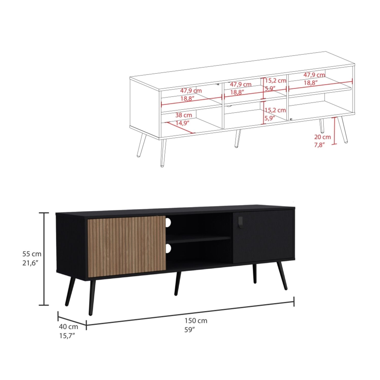 Rack Tv 65" 2 Puertas Fm-022n Negro Y Caf&eacute; Claro image number 4.0
