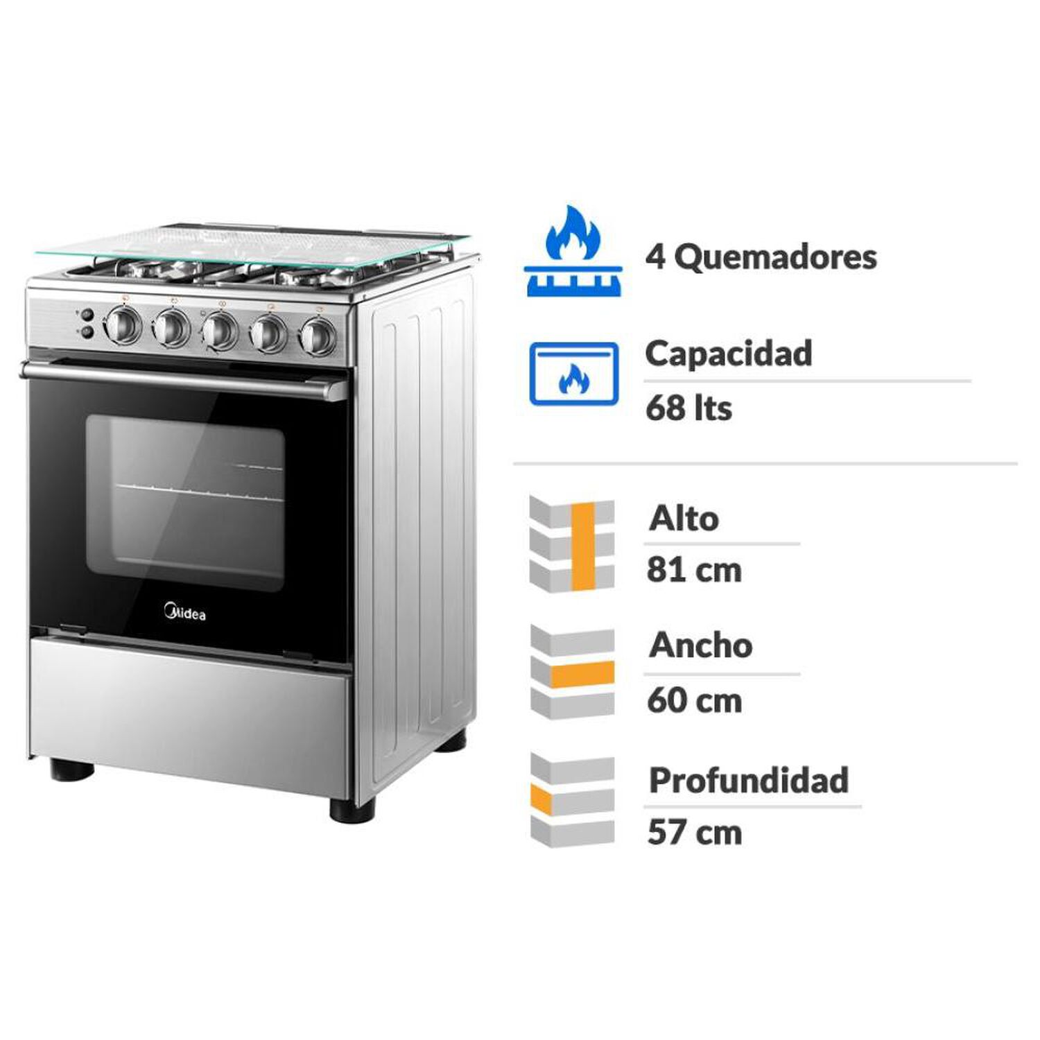 Cocina A Gas Midea MCG-4QSG24NS / 4 Quemadores image number 1.0