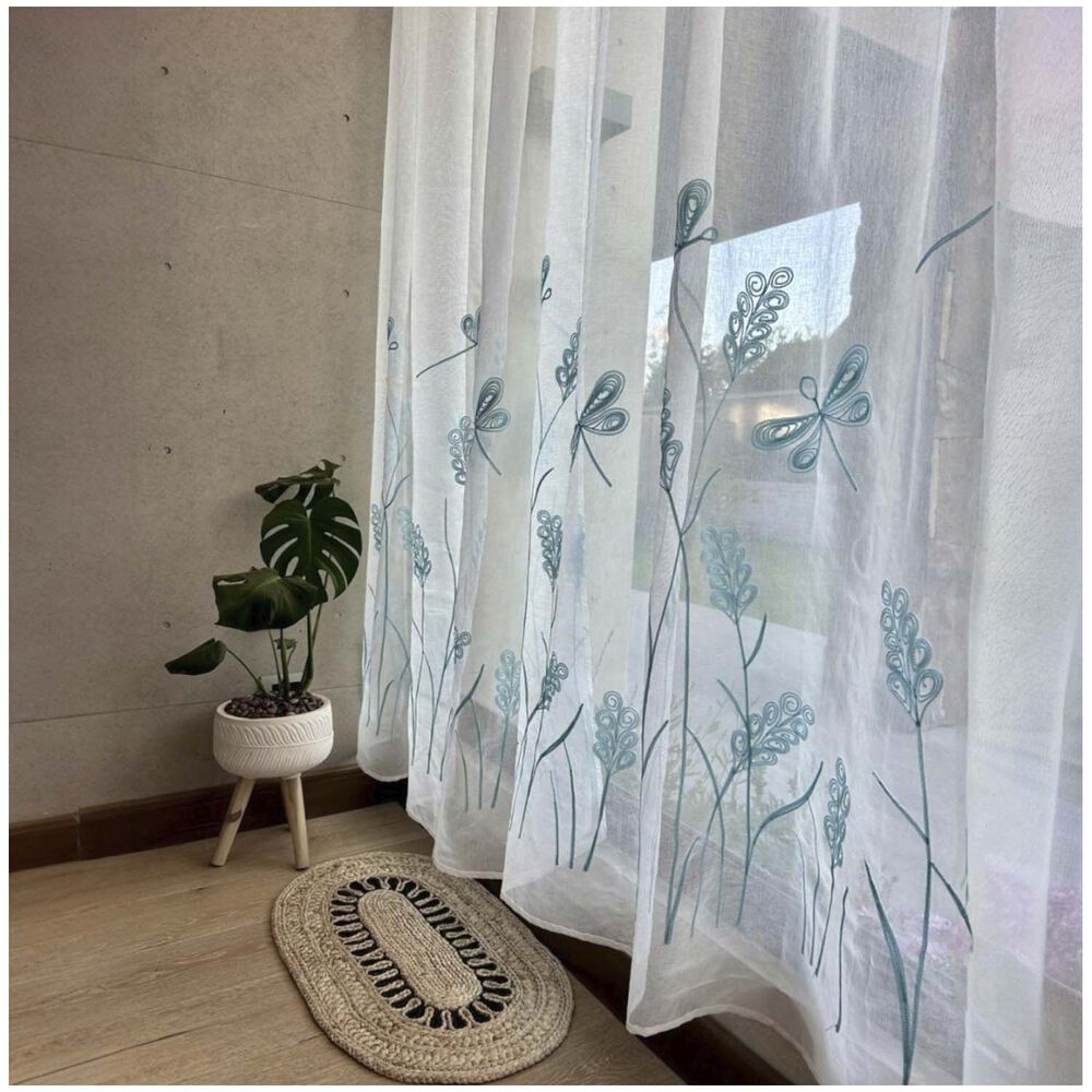 Set De 02 Visillos Bordados Con Argollas 140x230 Cm Mod06 image number 1.0