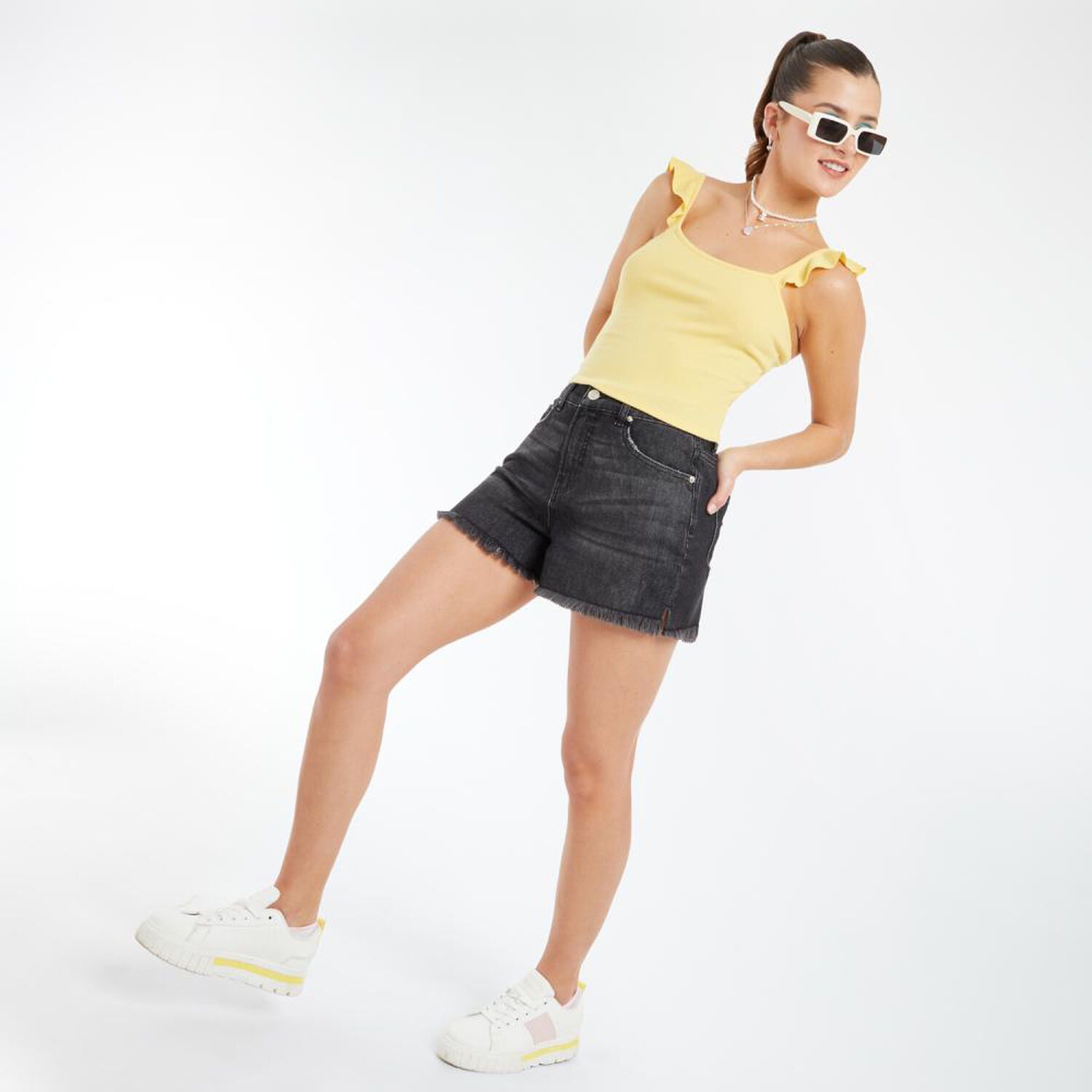 Polera Crop Vuelos Sin Mangas Cuello Redondo Mujer Freedom image number 1.0