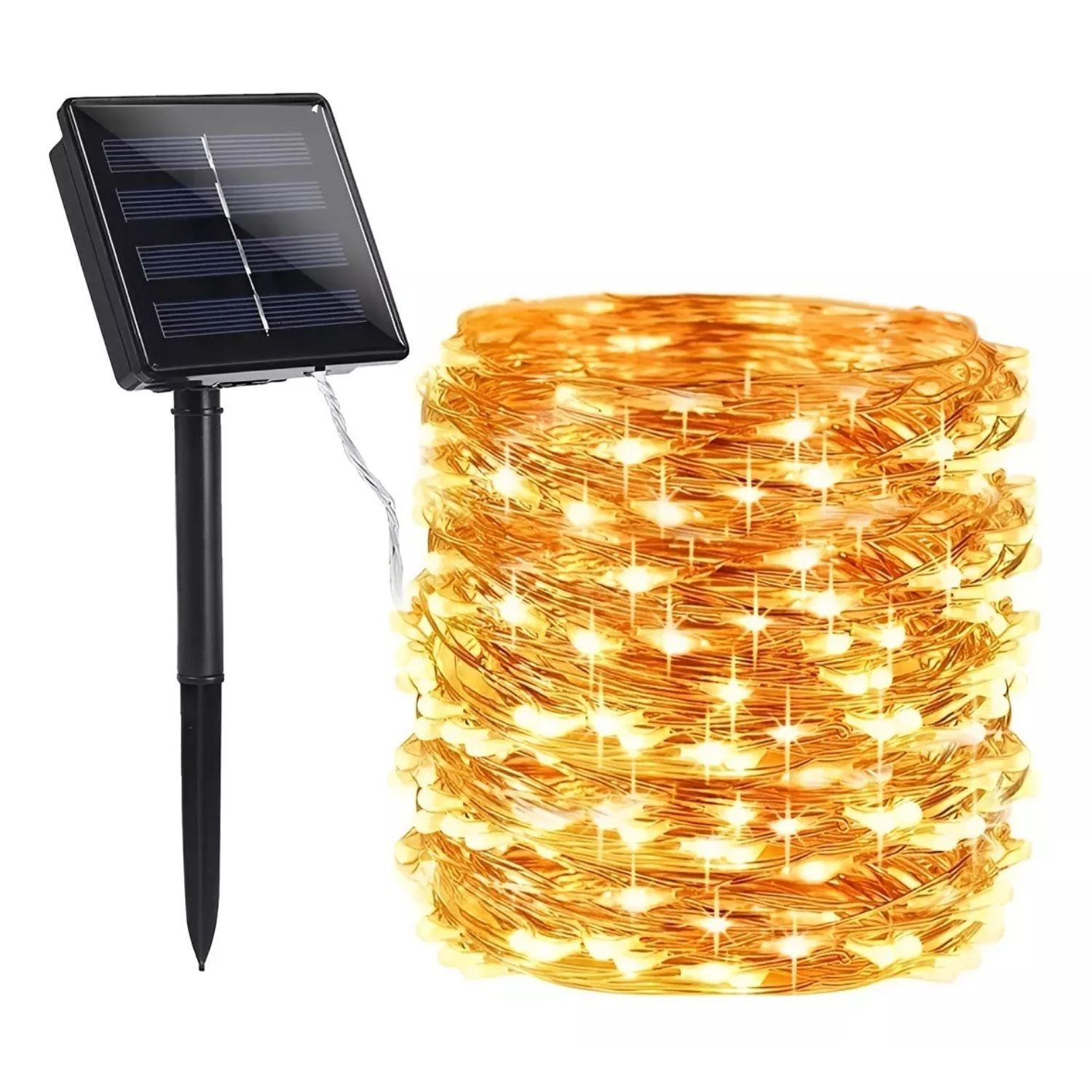 Luz Hada Carga Solar 100 Led Luz C&aacute;lida 12 Metros Navide&ntilde;o image number 0.0