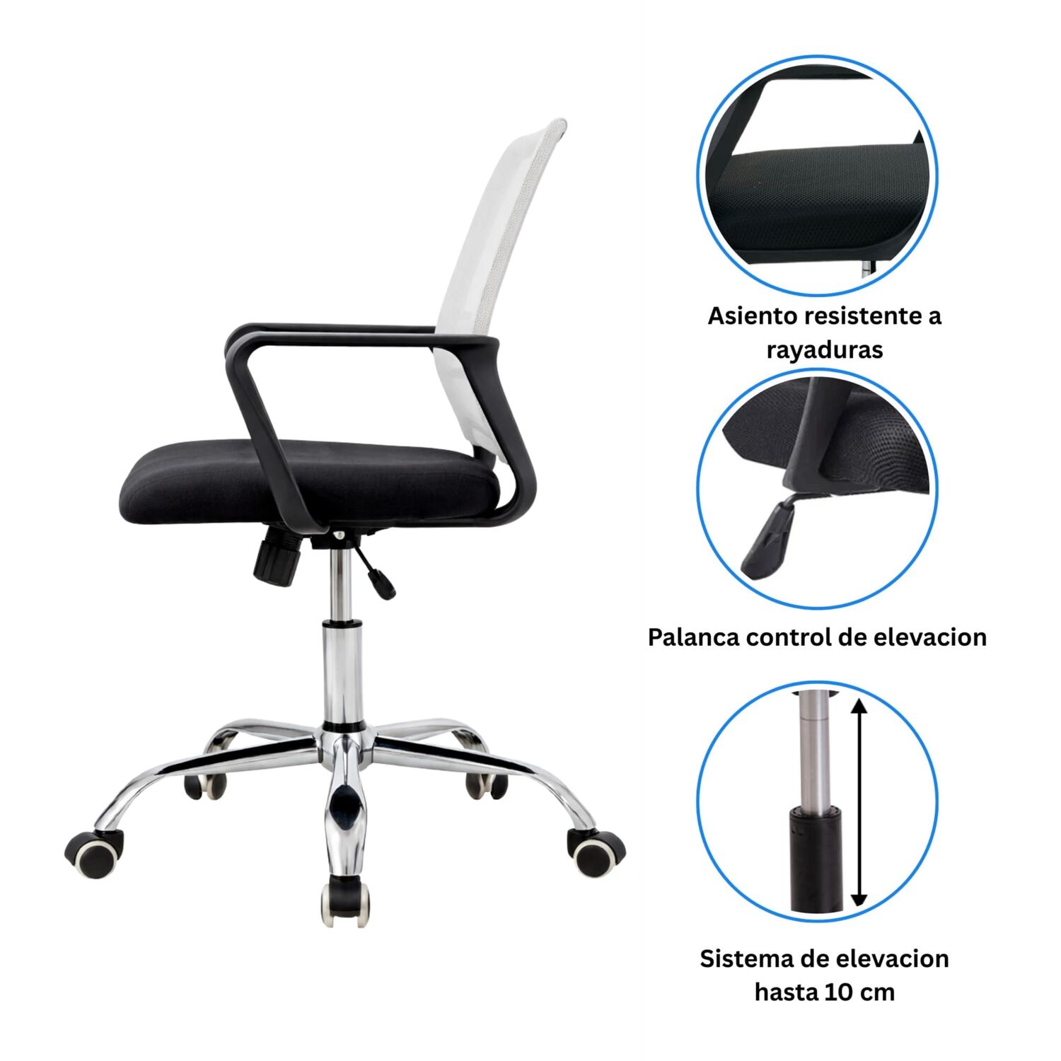 Silla De Oficina Ergon&oacute;mica Santiago Con Altura Ajustable Y Soporte Lumbar image number 3.0