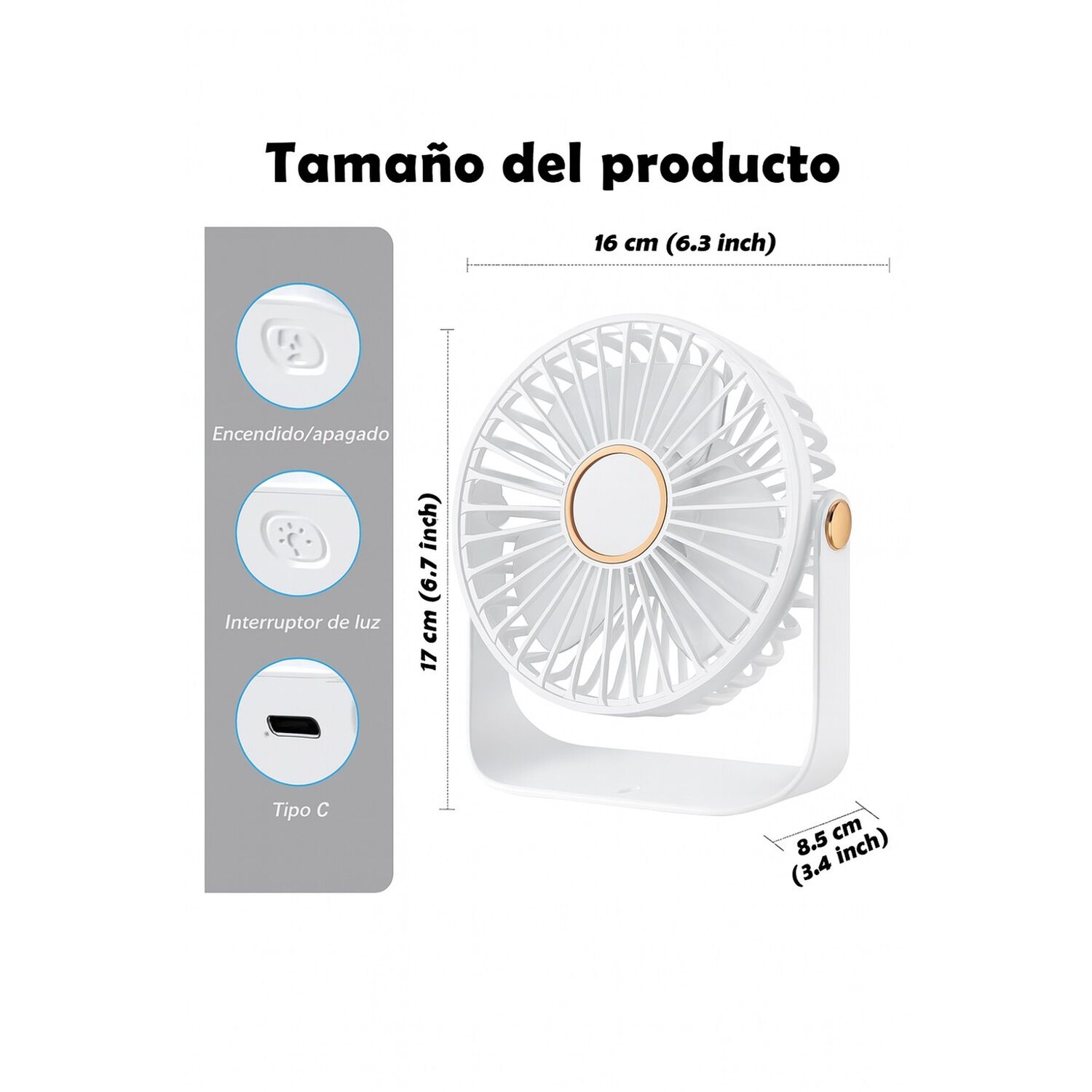 Ventilador De Escritorio Port&aacute;til Usb Con Luz Recargable 17 Cm image number 2.0