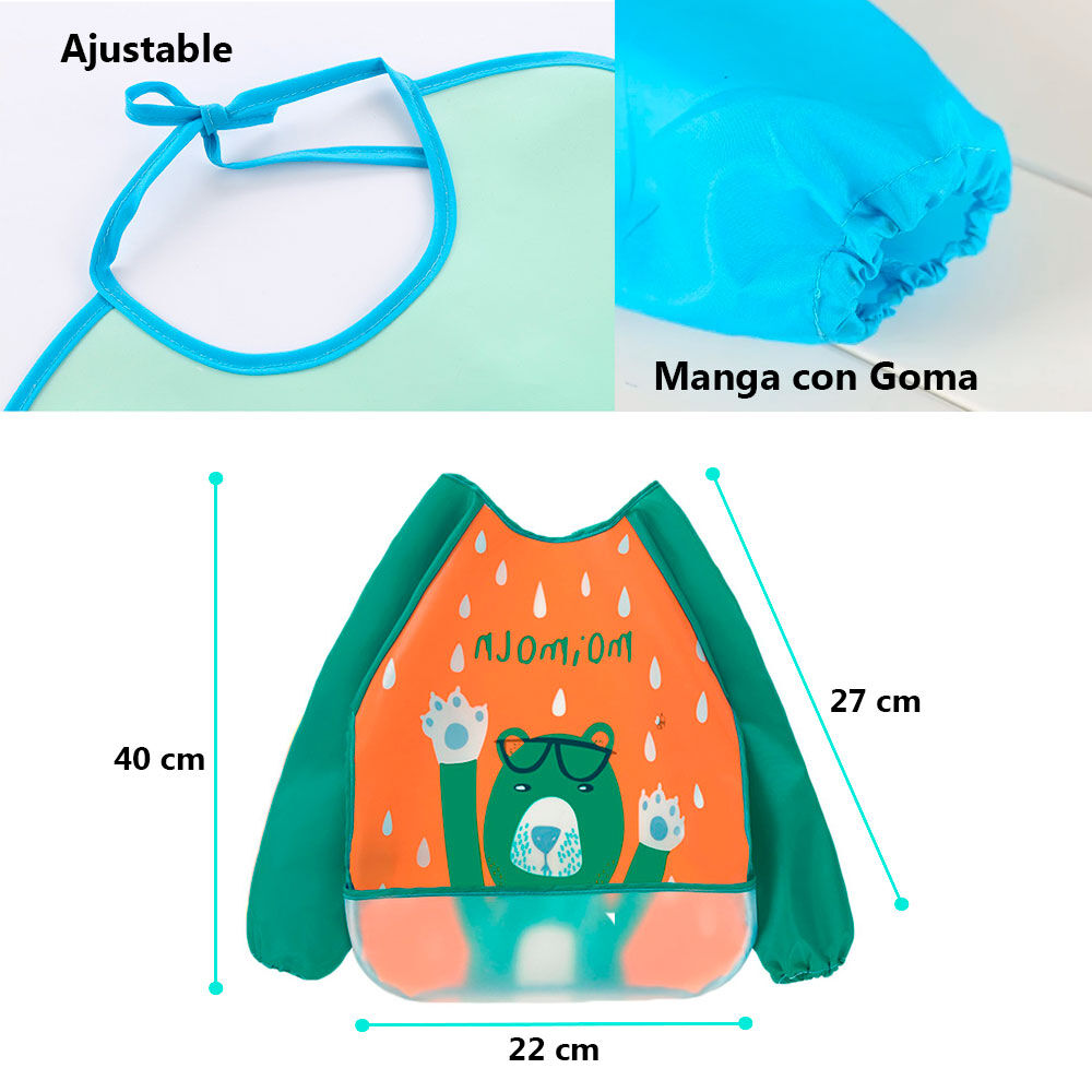 Pechera Babero Impermeable Bebe Niño Ajustable Con Mangas image number 1.0