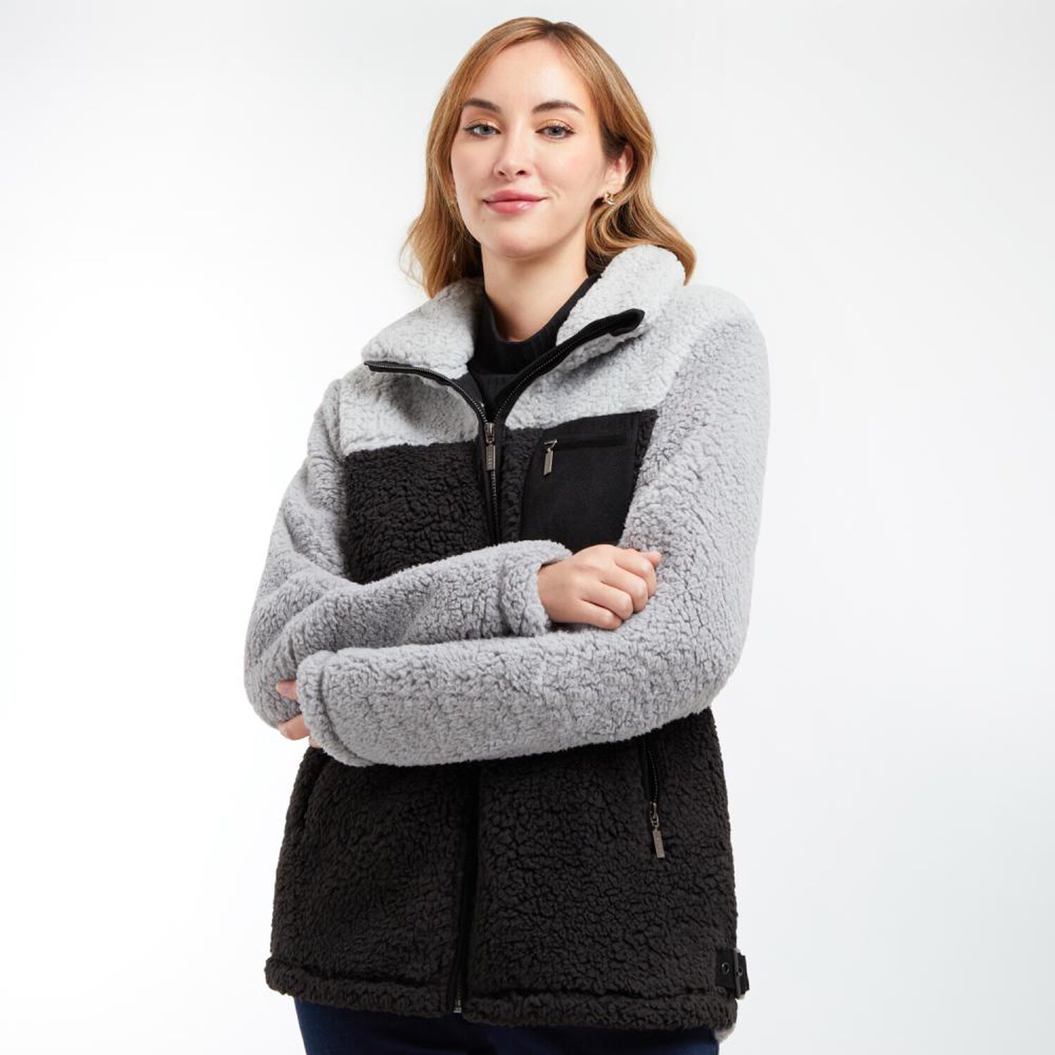 Chaqueta Bonded Sherpa Regular Cuello Alto Con Cierre Mujer Geeps image number 0.0