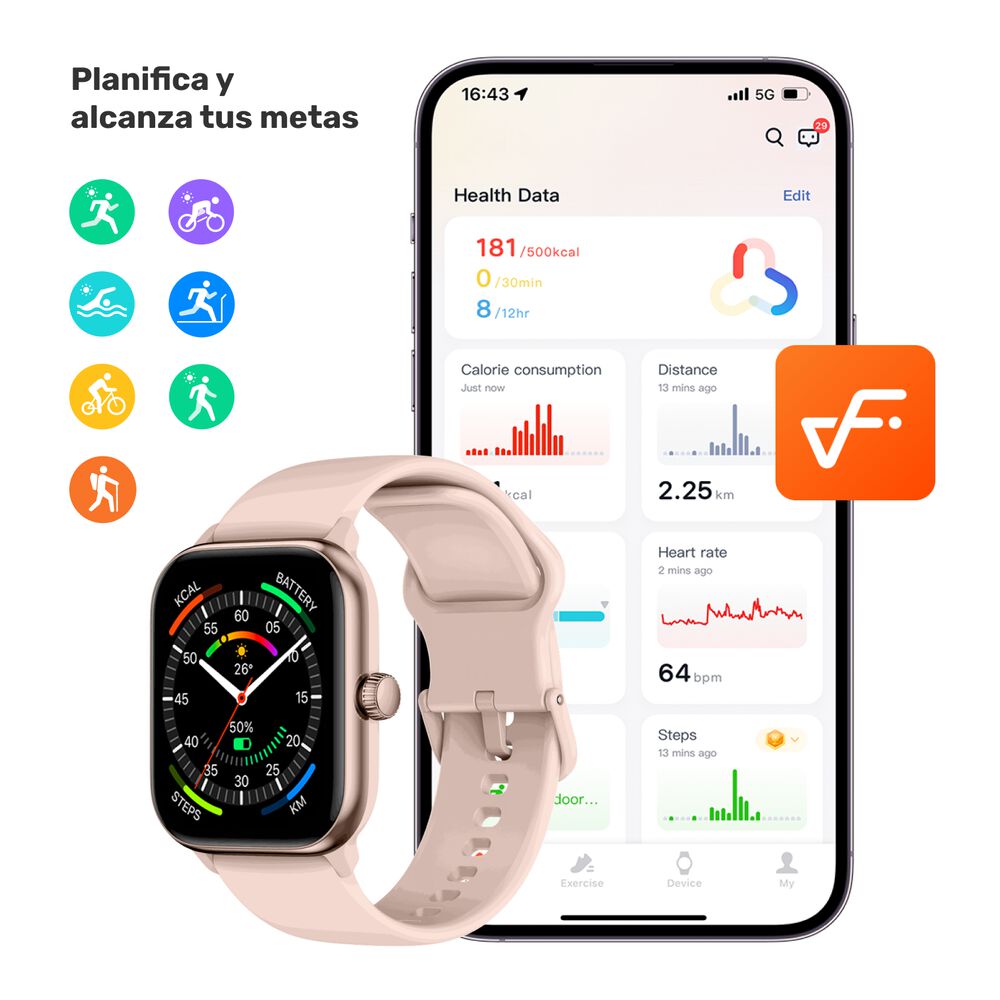 Pack Smartwatch Pink Rhythm + Audífonos Black Wavepro image number 3.0