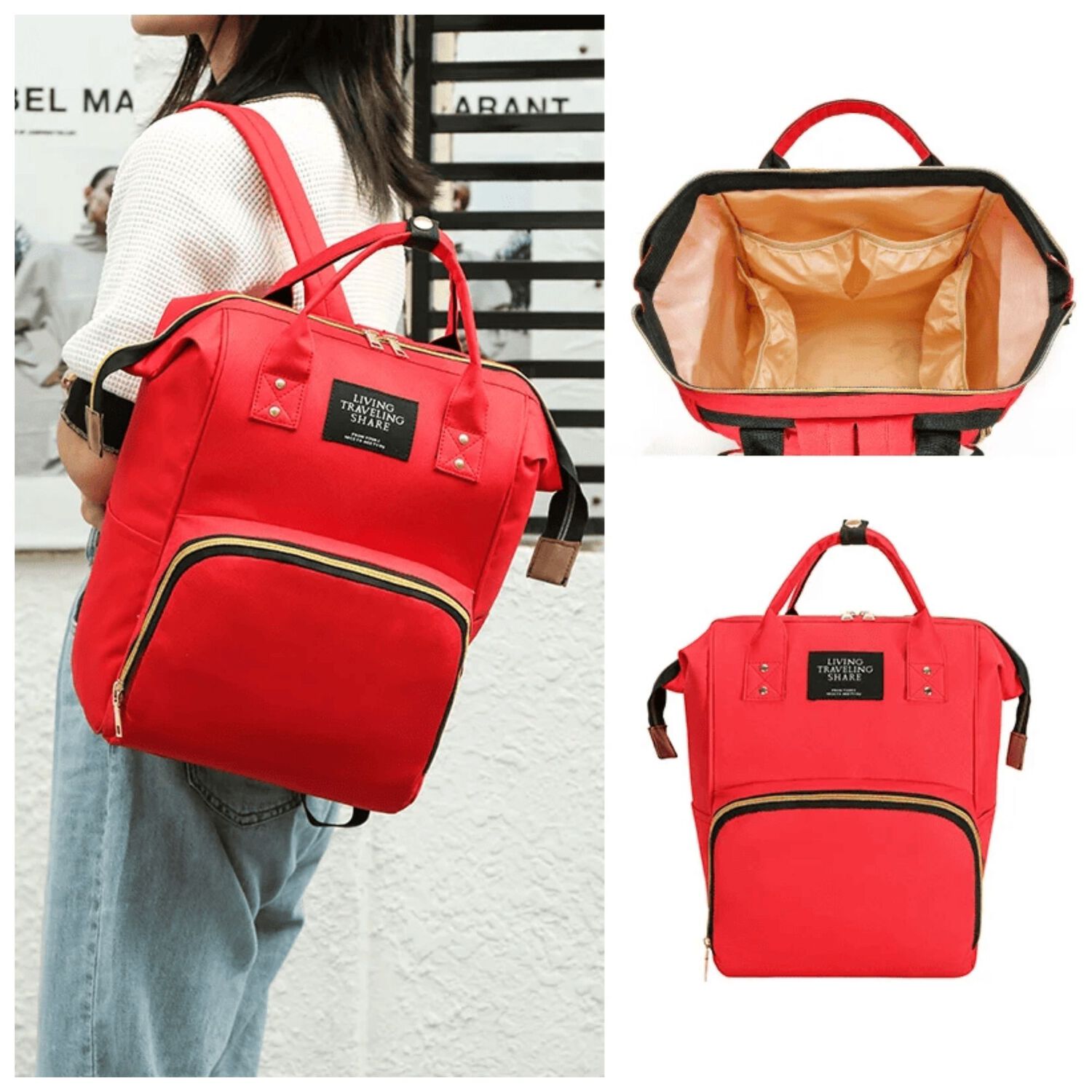 Mochila Maternal Bolso Pa&ntilde;alera Nylon Beb&eacute; Dise&ntilde;o Unicolor T&eacute;rmica E Impermeable Dark Red image number 1.0