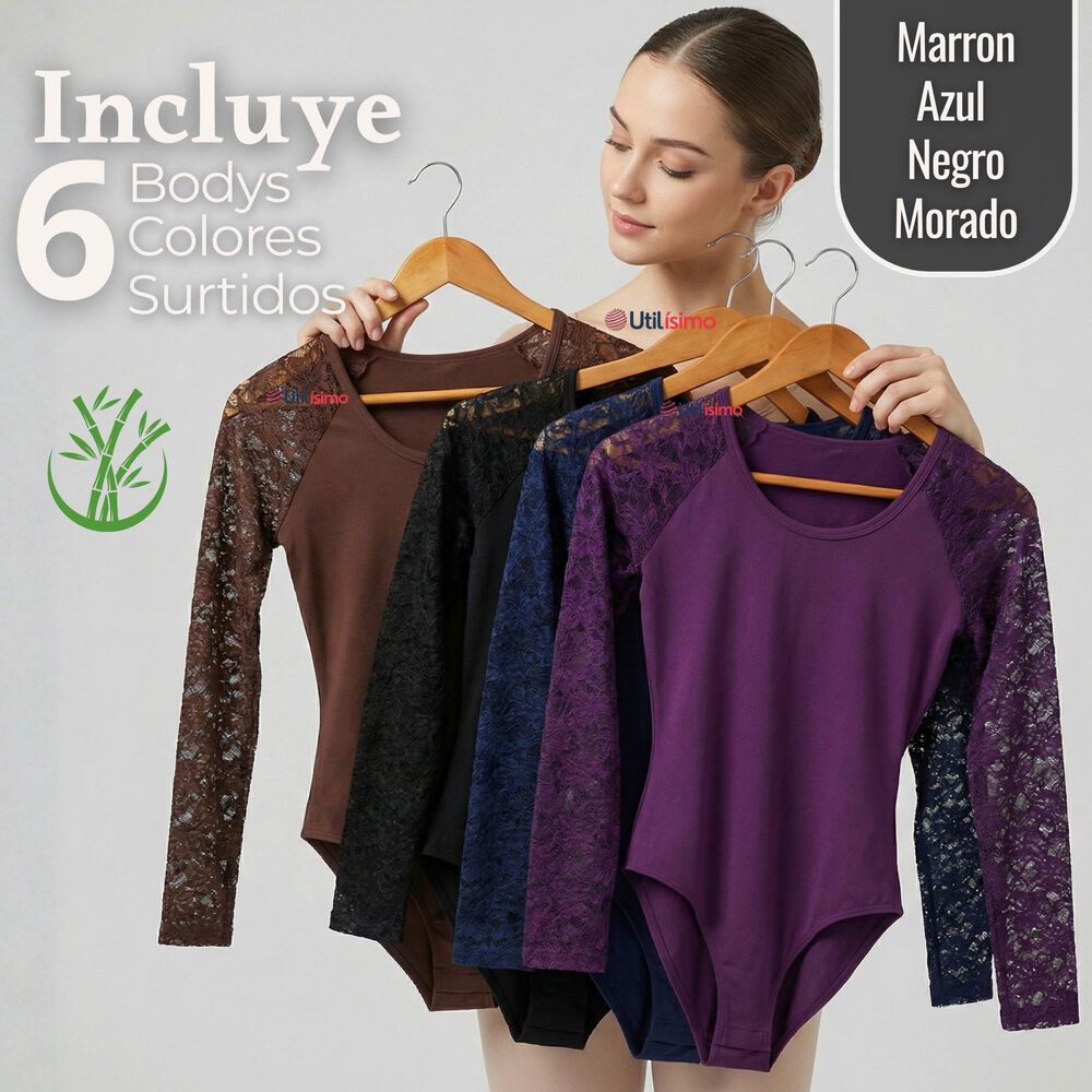 Pack 6 Bodys Cuello Redondo Manga Larga Con Encaje Bamb&uacute; Mujer Colores Surtidos image number 1.0