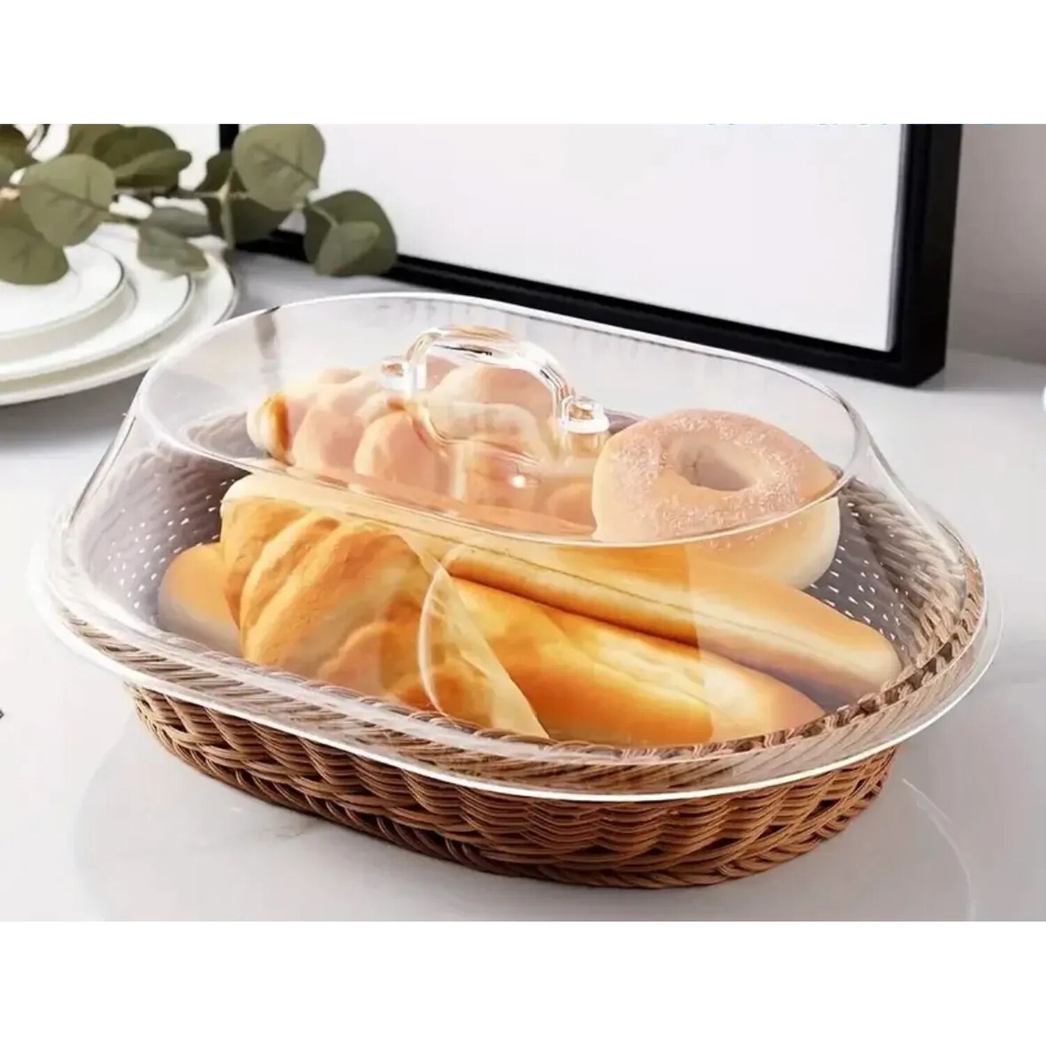 Cesta Panera Premium Rattan Cubierta Acr&iacute;lico Transparente Marr&oacute;n Trenzado image number 2.0