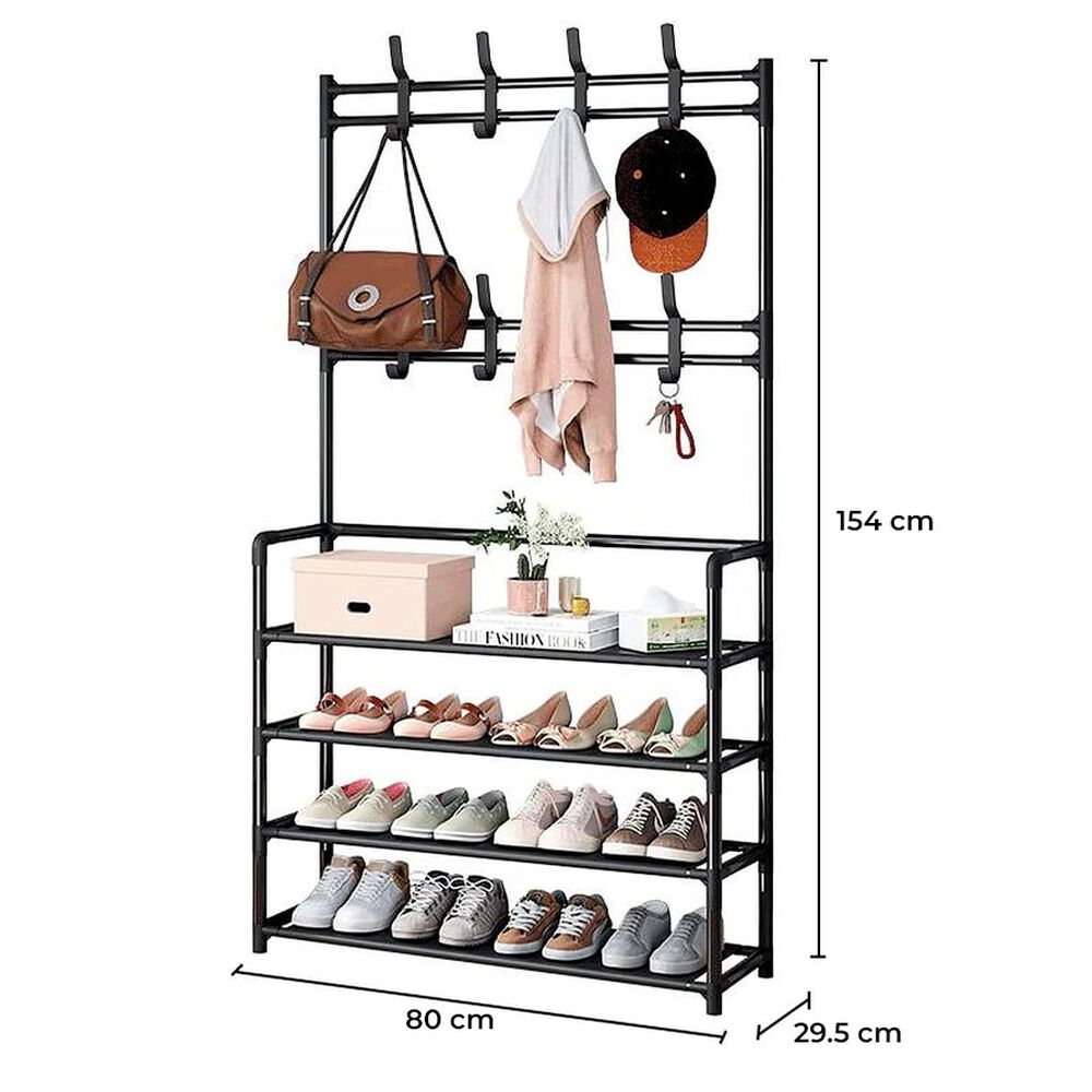 Estante Multiusos Almacenamiento Zapatero 4 Niveles Negro image number 2.0