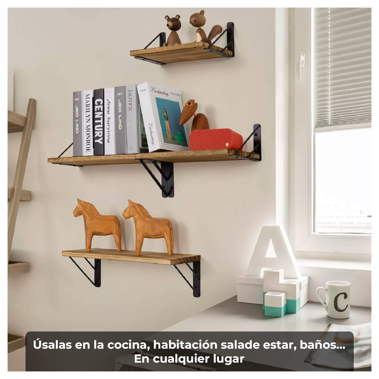 Set De 3 Repisas Flotantes De Madera Y Metal Decoraci&oacute;n Y Organizaci&oacute;n Moderna image number 1.0