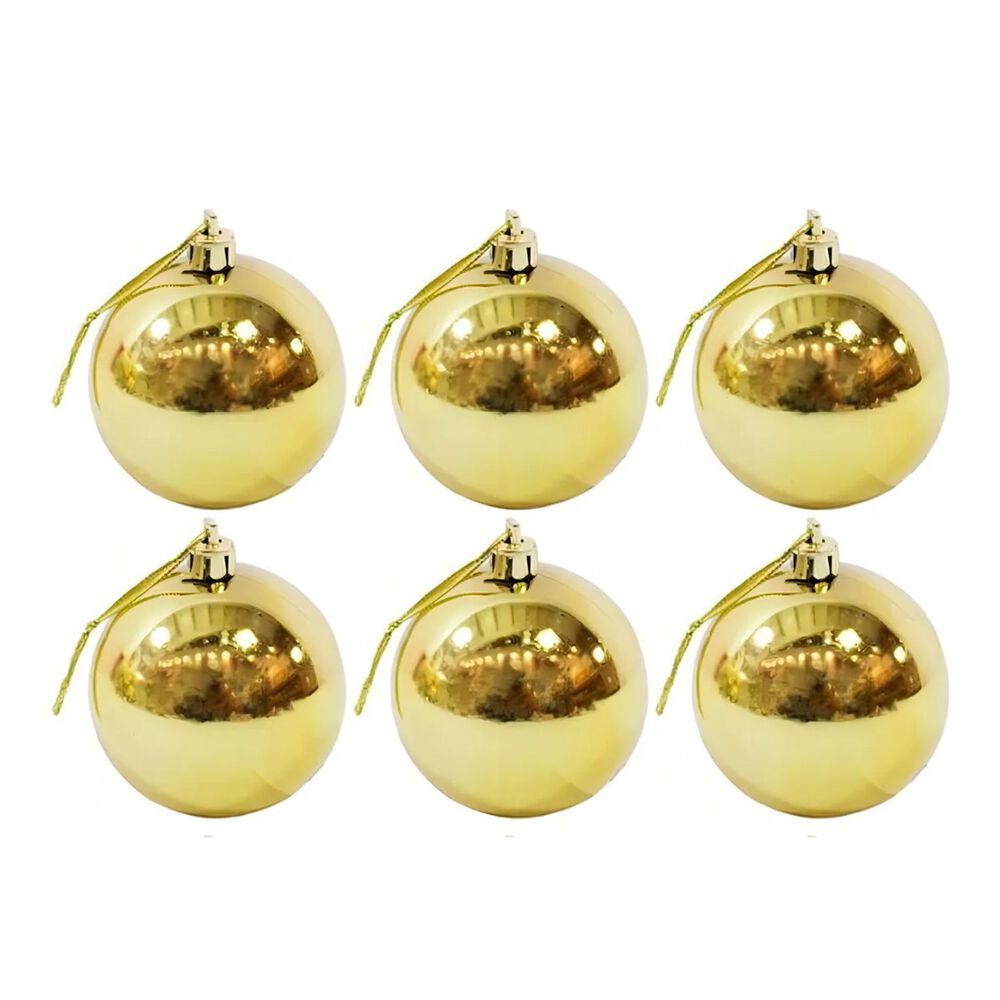6 Esferas Navideñas Bambalinas Adorno 8cm Dorado Decoracion image number 0.0