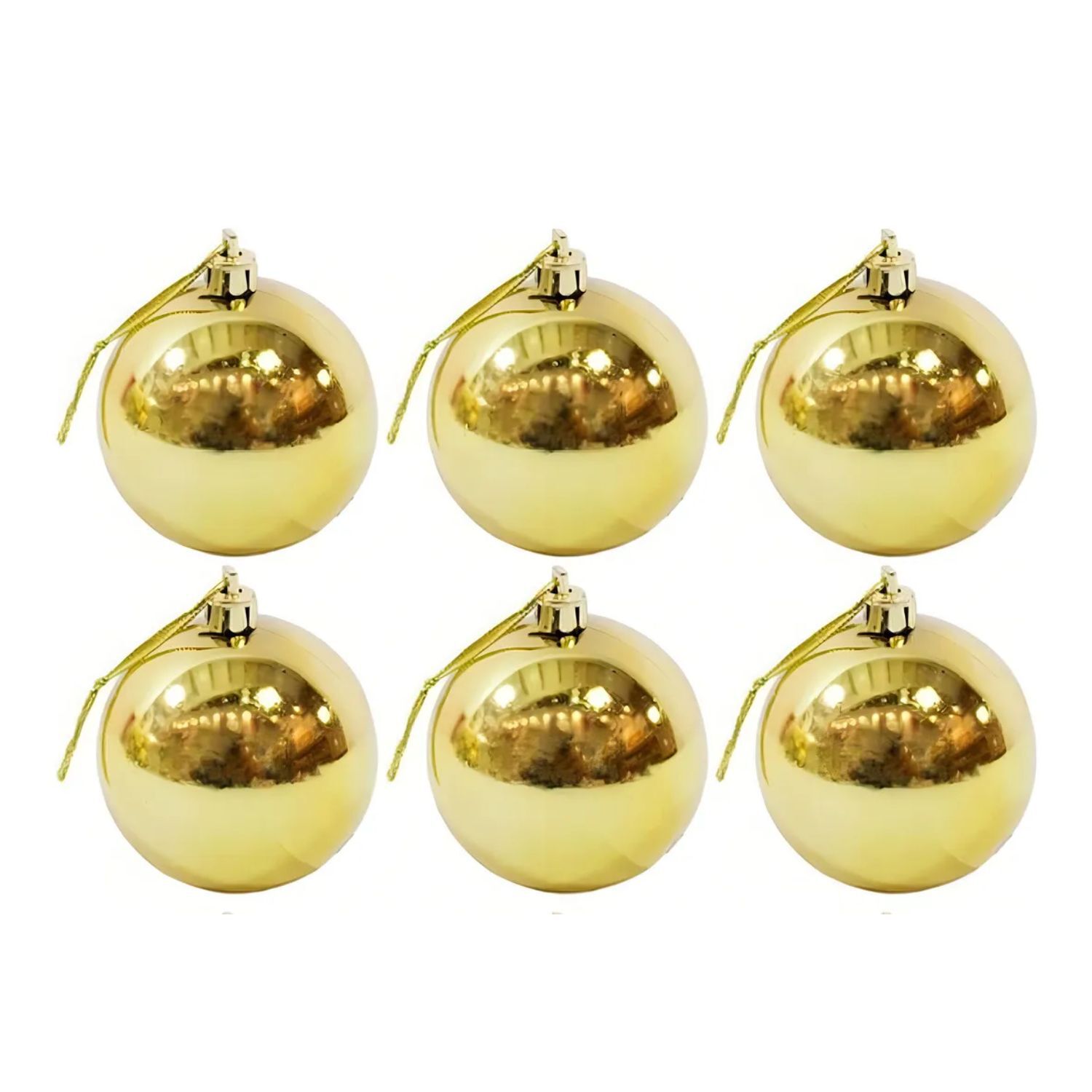 6 Esferas Navide&ntilde;as Bambalinas Adorno 8cm Dorado Decoracion image number 0.0