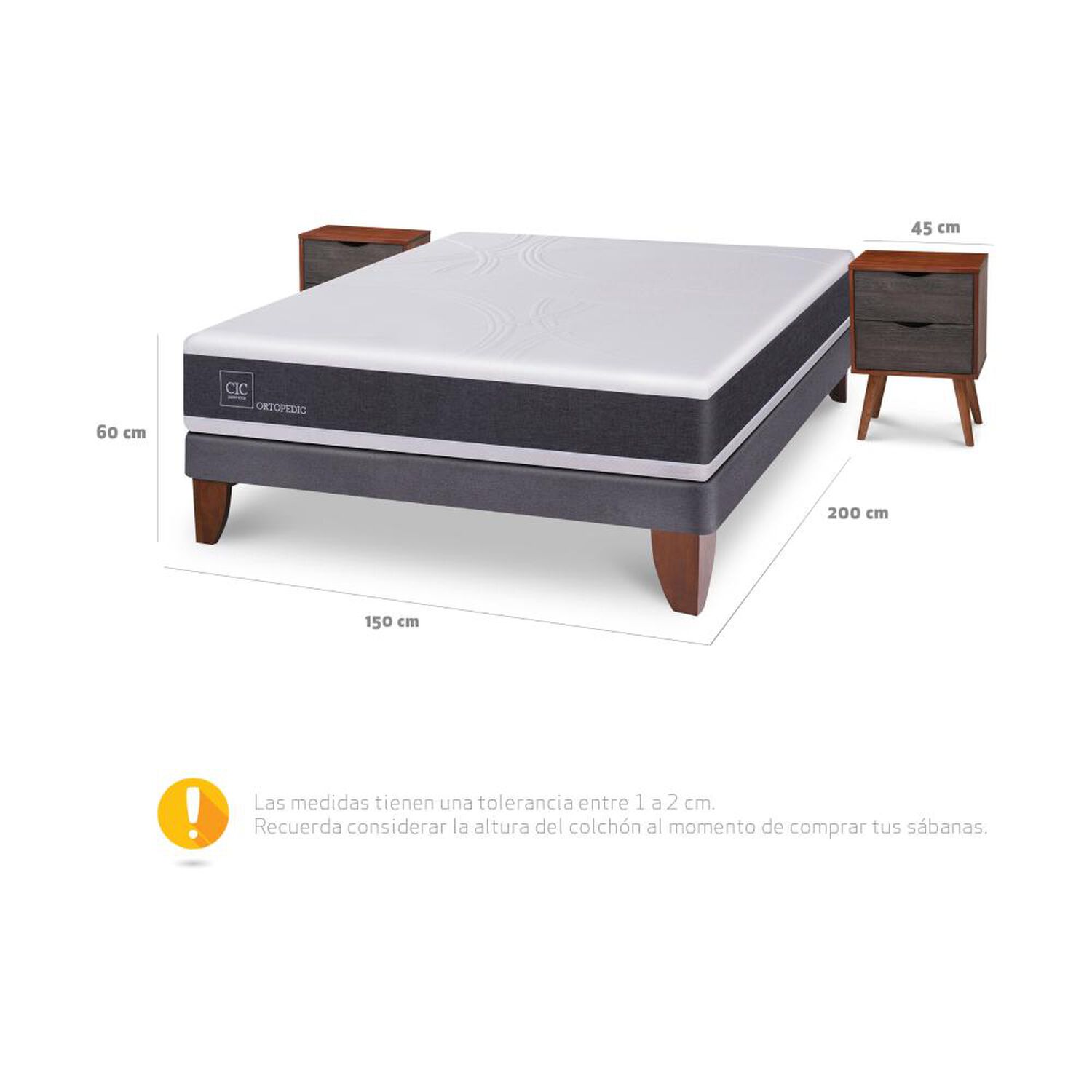 Cama Europea Cic New Ortopedic / 2 Plazas / Base Normal + Velador image number 2.0