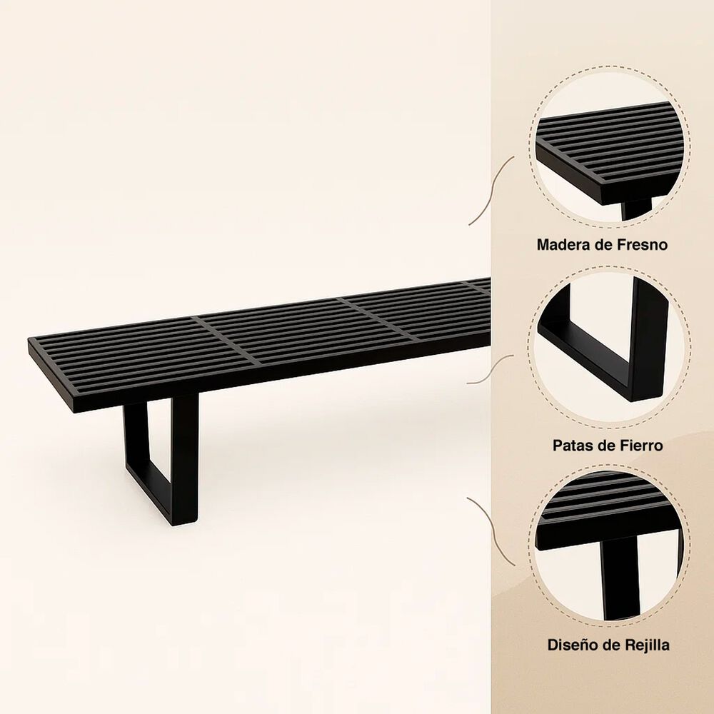 Banqueta De Madera Y Metal George Nelson 160cm - Negra image number 4.0