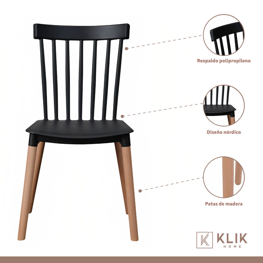 Comedor Mesa Redonda Negra 80cm + 4 Sillas Windsor Negras image number 2.0