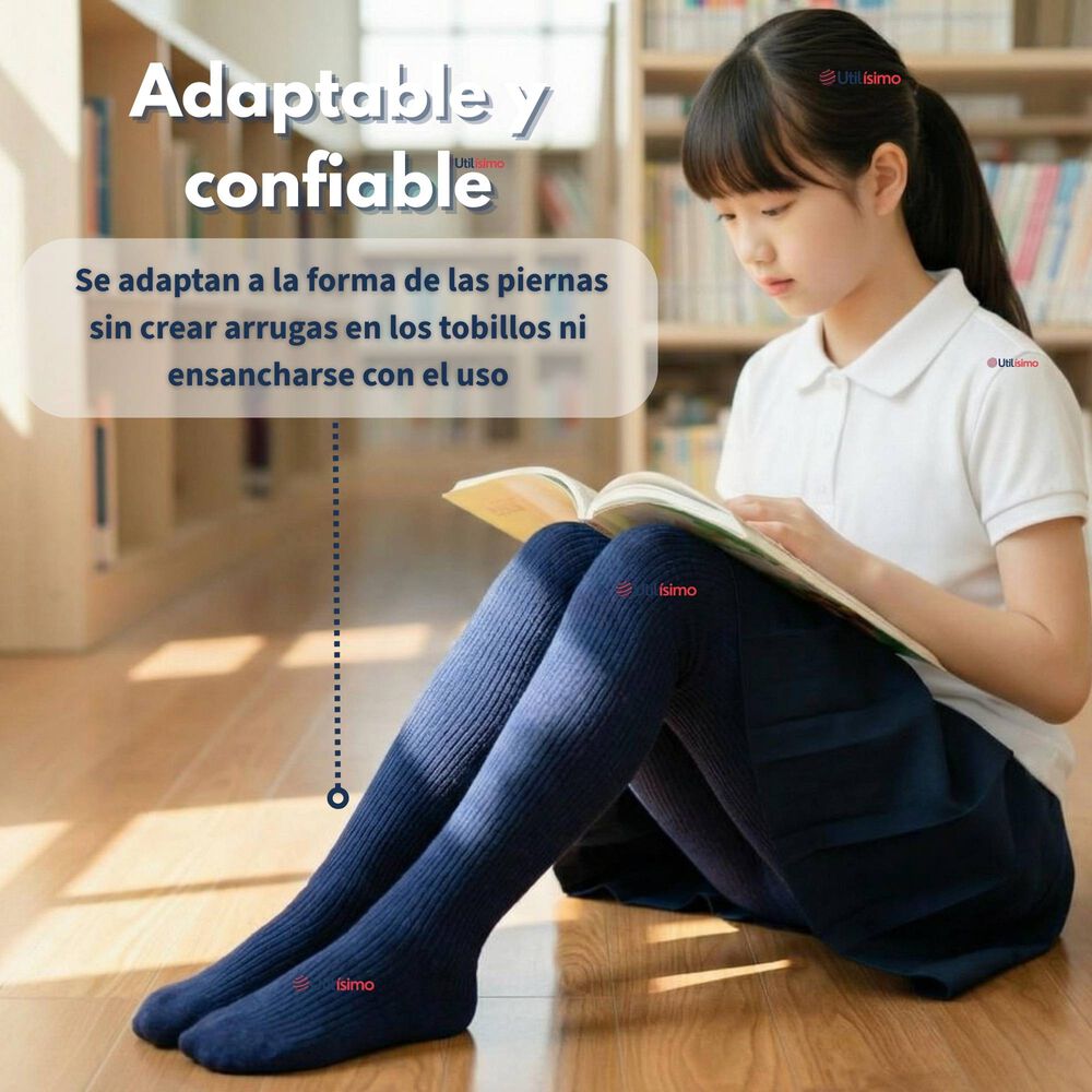 Pack 3 Panty Ballerinas Elasticadas Escolares Ni&ntilde;a Algod&oacute;n Azul image number 6.0