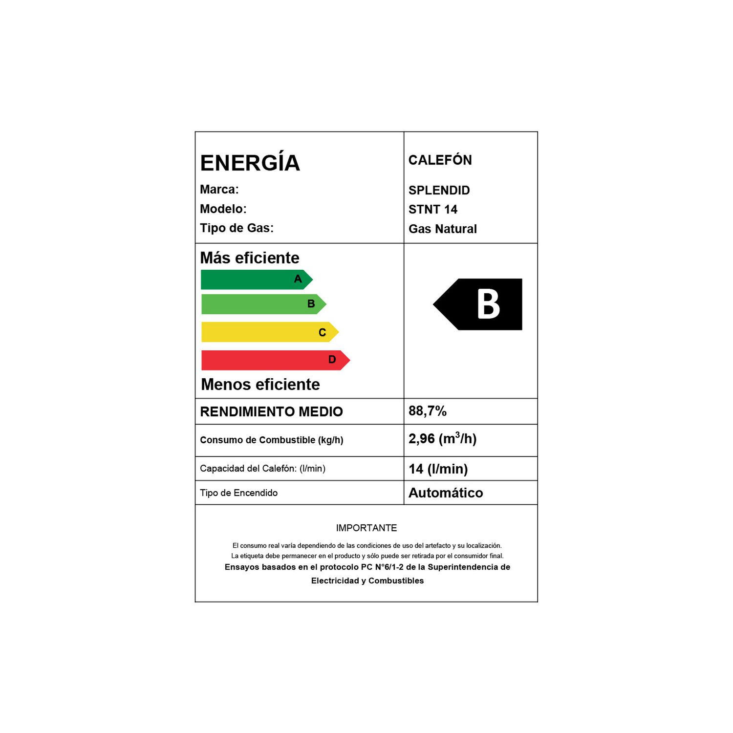 Calefont 14 litros Gas natural Tiro natural Splendid image number 2.0
