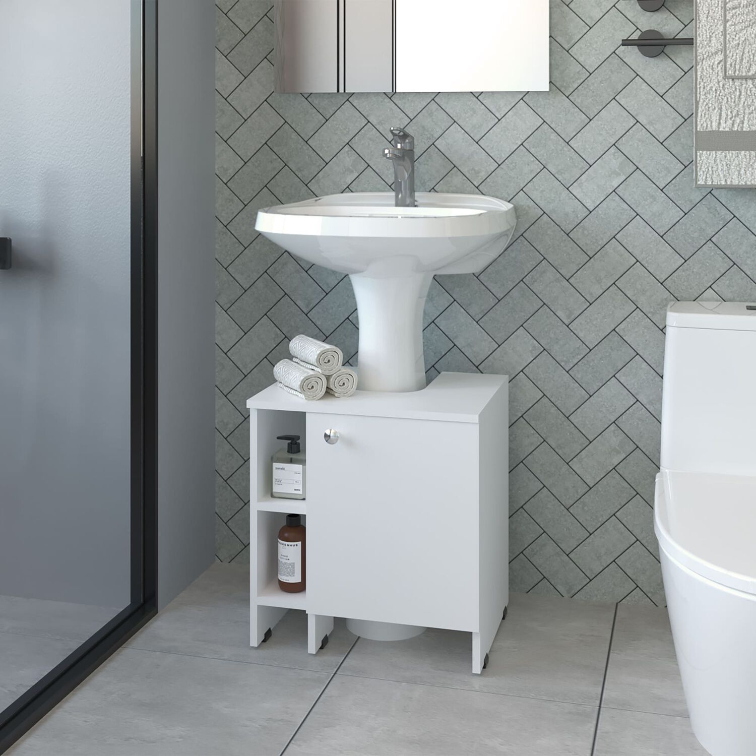 Mueble Ba&ntilde;o Piso Lavamanos 1 Puerta Fm-010b - Blanco image number 4.0