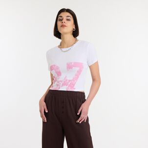 Polera Crop Print Manga Corta Cuello Redondo Mujer Rolly Go